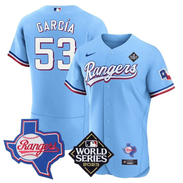Men's Texas Rangers Limited Flex Base Jersey - 2023 World Series Patch/ Texas State Patch - All Stitched