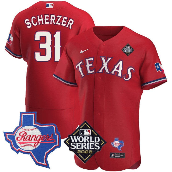 Men's Texas Rangers Limited Flex Base Jersey - 2023 World Series Patch/ Texas State Patch - All Stitched