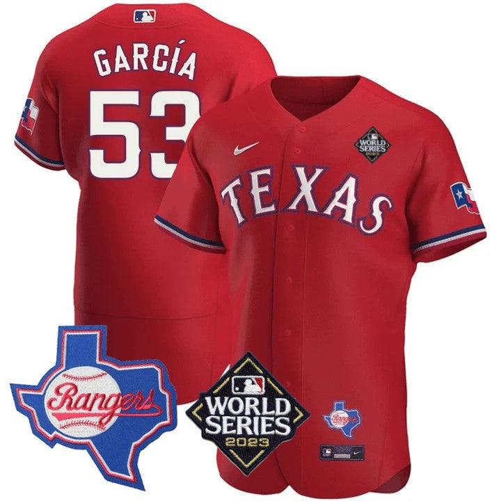 Men's Texas Rangers Limited Flex Base Jersey - 2023 World Series Patch/ Texas State Patch - All Stitched