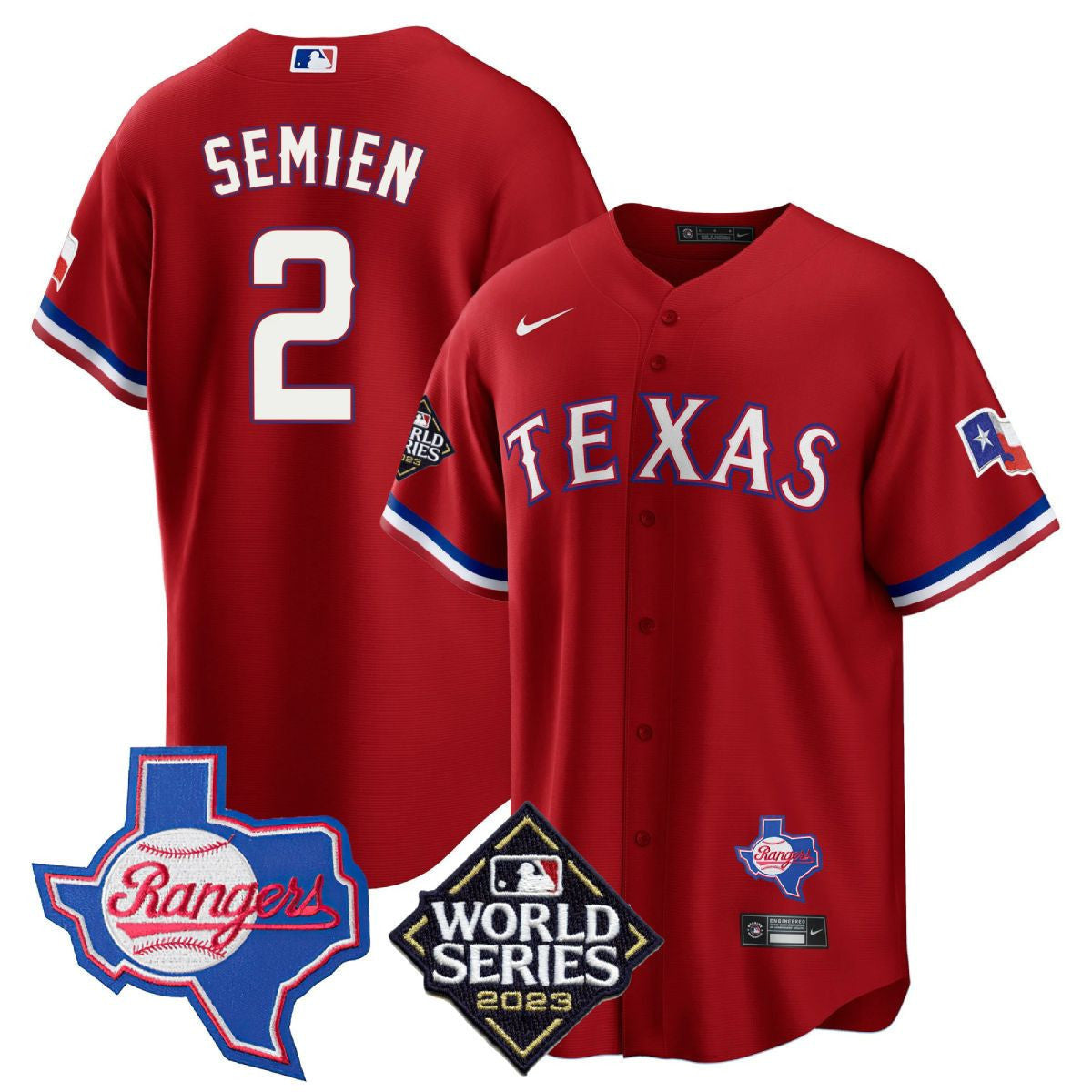 Men's Texas Rangers Limited Cool Base Jersey - 2023 World Series Patch/ Texas State Patch - All Stitched
