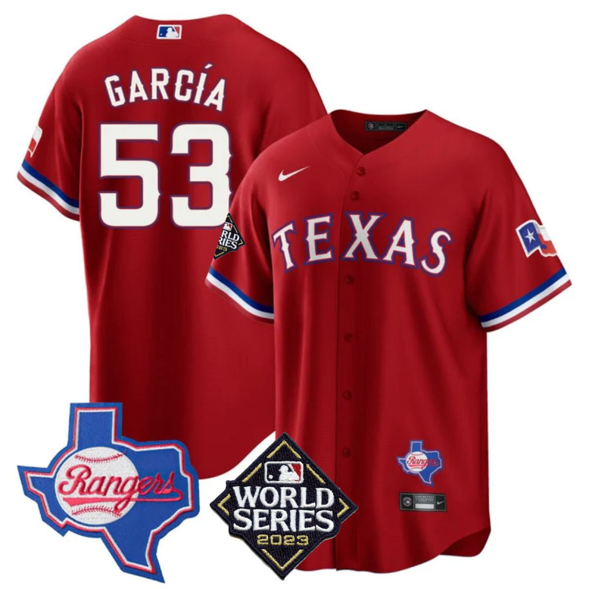 Men's Texas Rangers Limited Cool Base Jersey - 2023 World Series Patch/ Texas State Patch - All Stitched