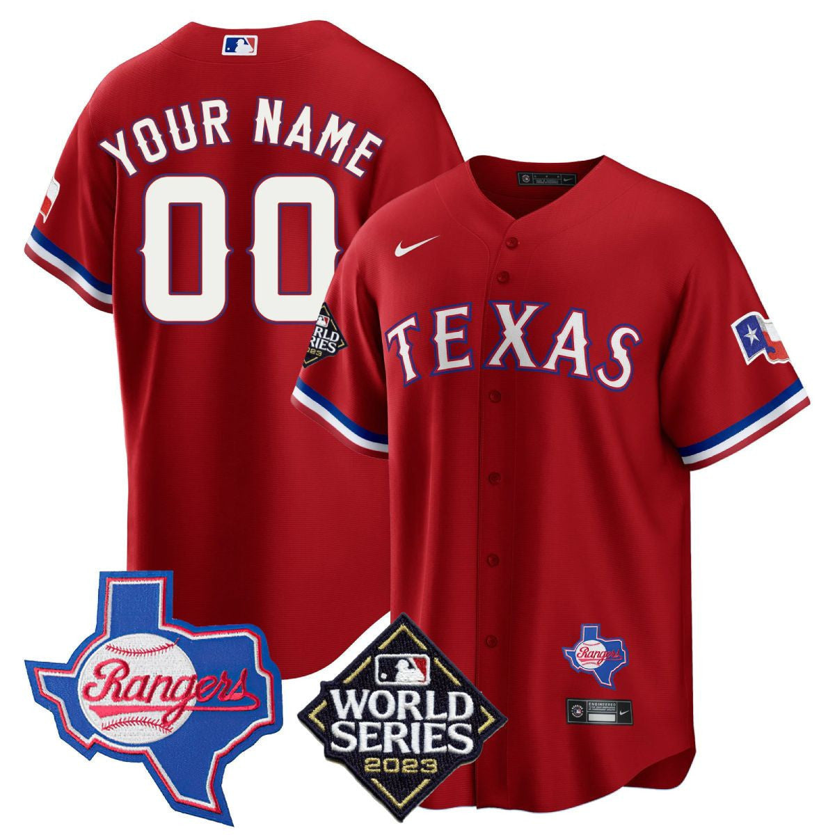 Men's Texas Rangers Limited Cool Base Jersey - 2023 World Series Patch/ Texas State Patch - All Stitched