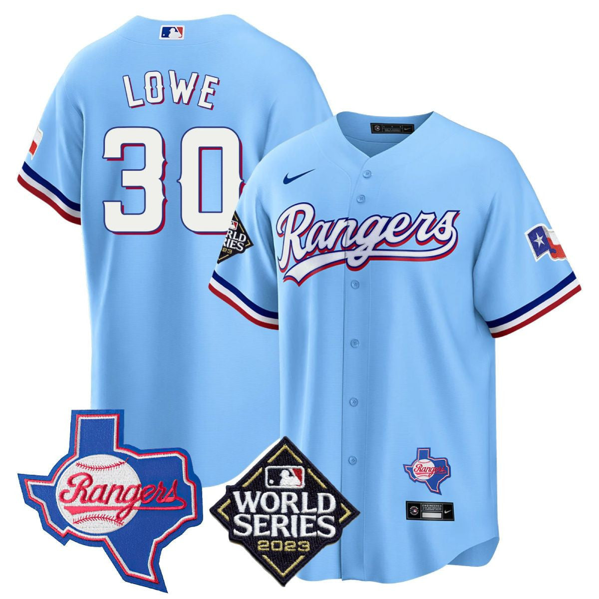 Men's Texas Rangers Limited Cool Base Jersey - 2023 World Series Patch/ Texas State Patch - All Stitched