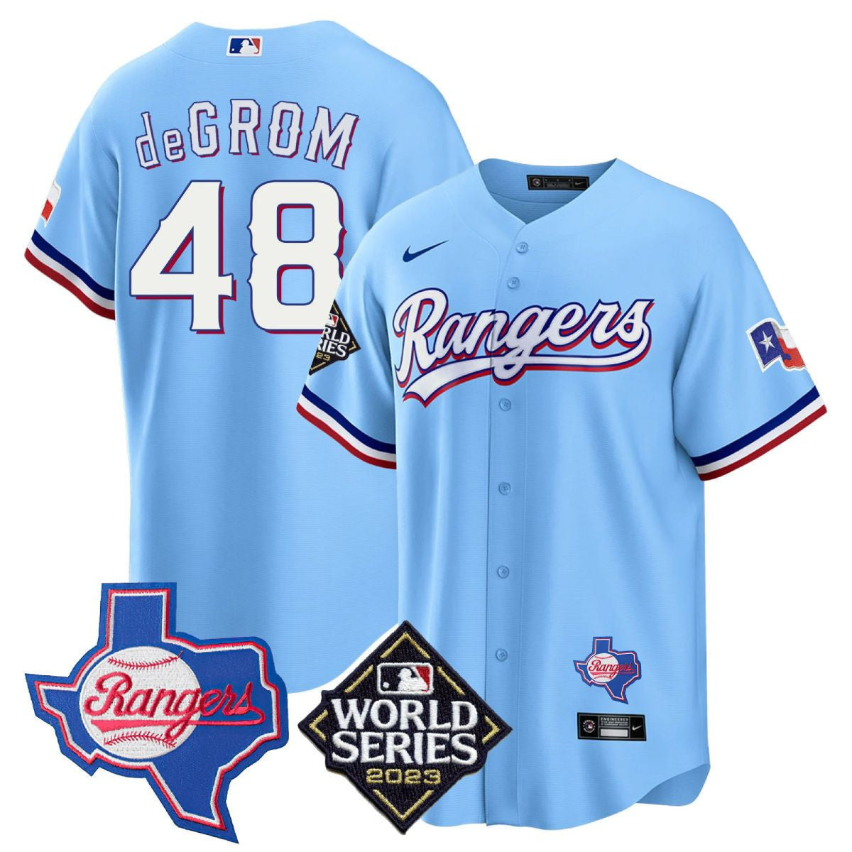 Men's Texas Rangers Limited Cool Base Jersey - 2023 World Series Patch/ Texas State Patch - All Stitched