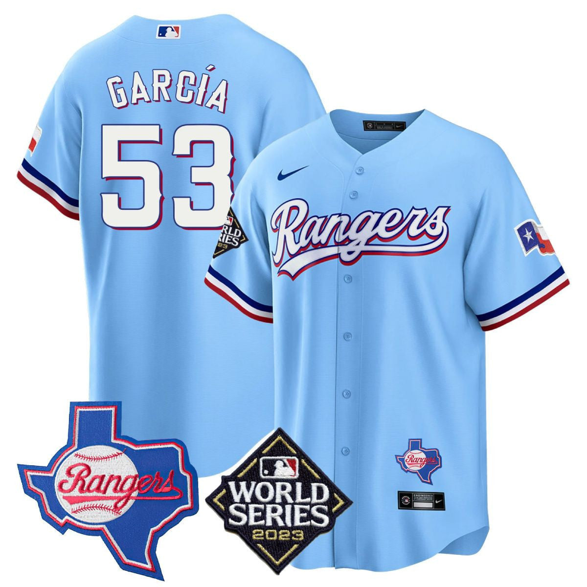 Men's Texas Rangers Limited Cool Base Jersey - 2023 World Series Patch/ Texas State Patch - All Stitched