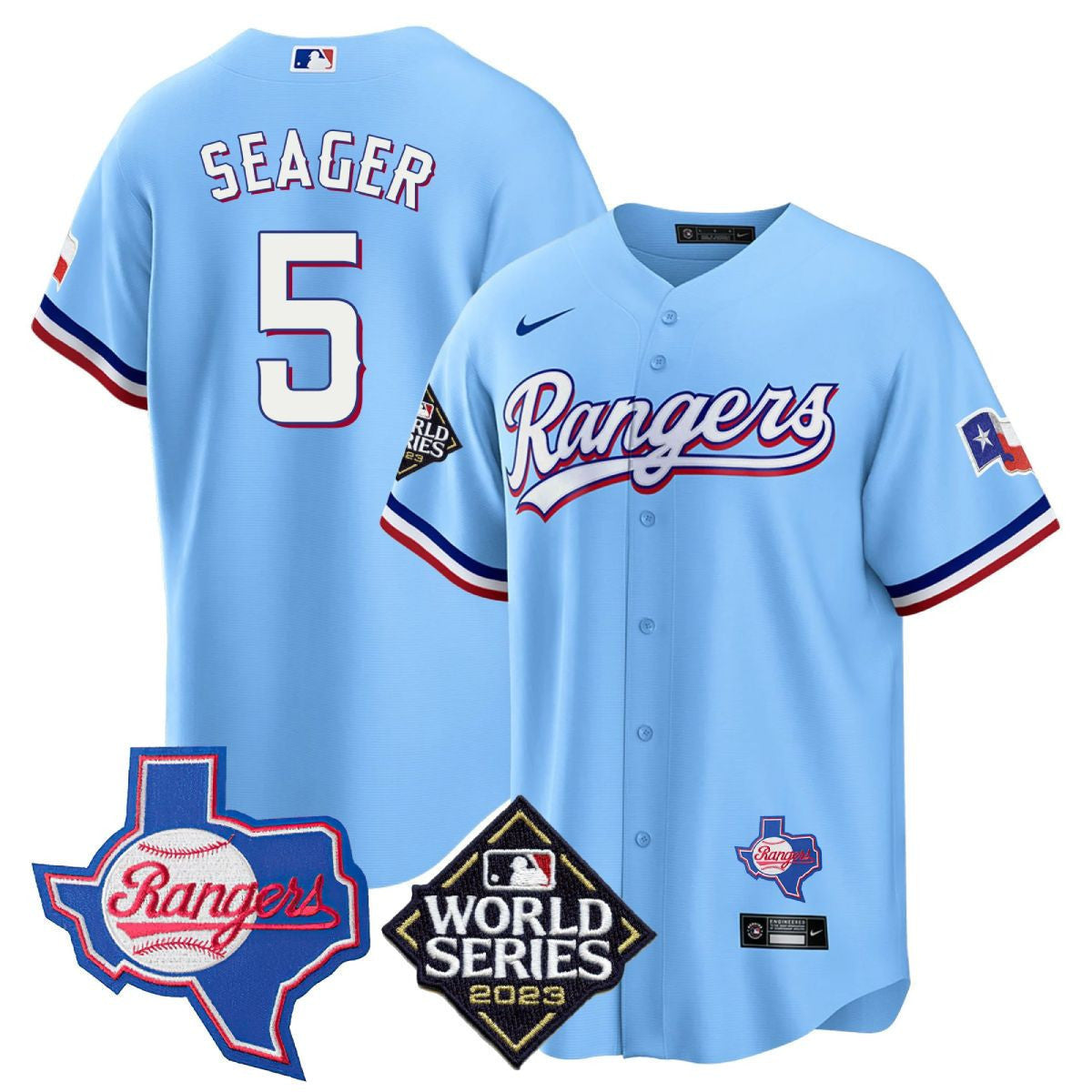 Men's Texas Rangers Limited Cool Base Jersey - 2023 World Series Patch/ Texas State Patch - All Stitched