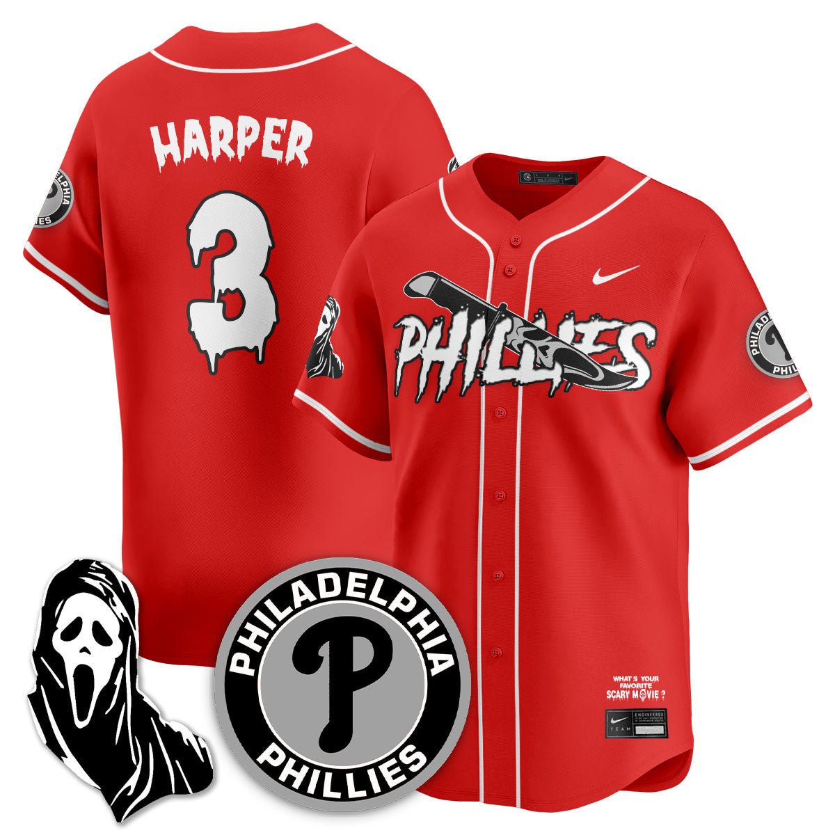 Men's Philadelphia Phillies "Scream Ghostface" Jersey - Stitched