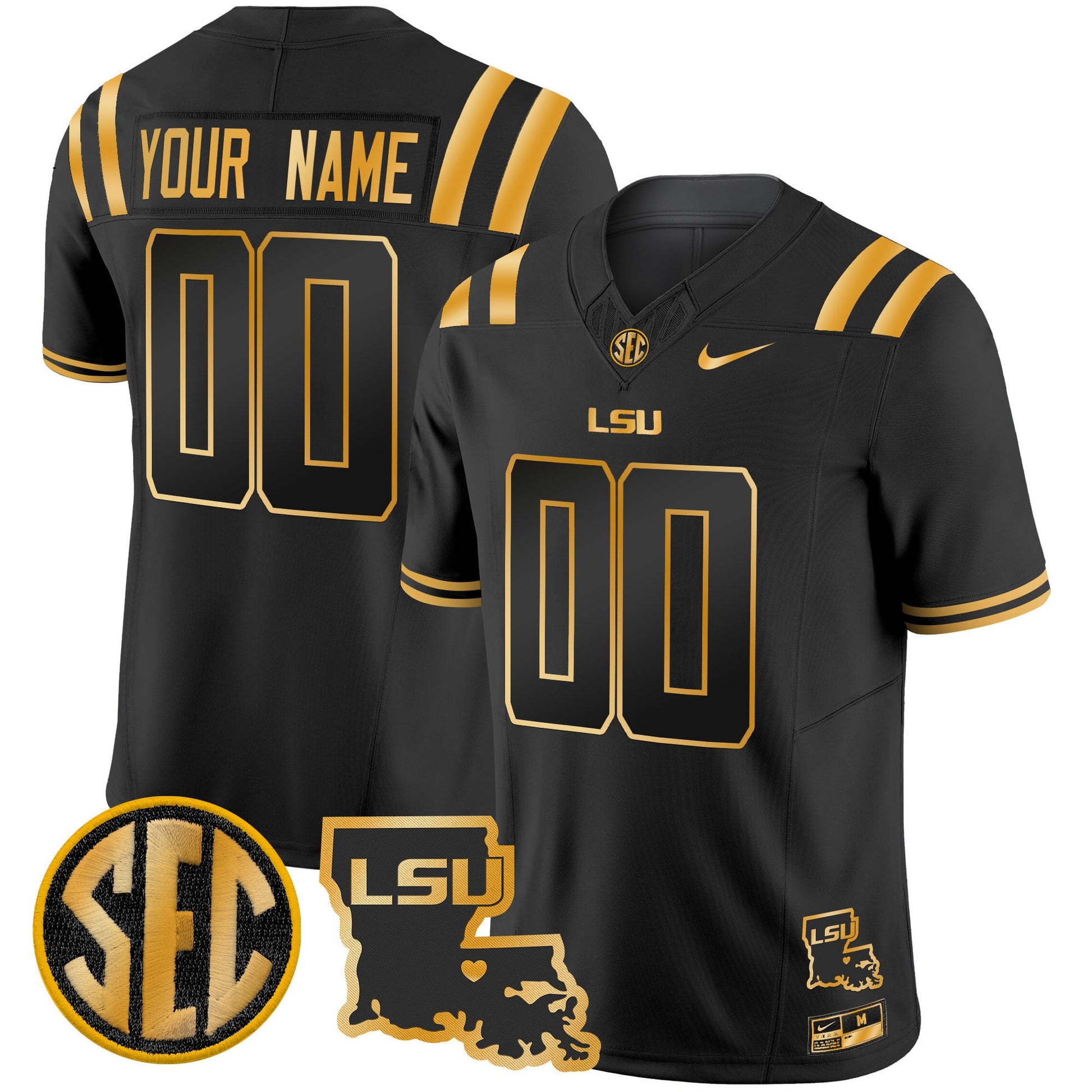 LSU Tigers 2025 Louisiana Patch Gold Vapor Limited Custom Jersey - All Stitched