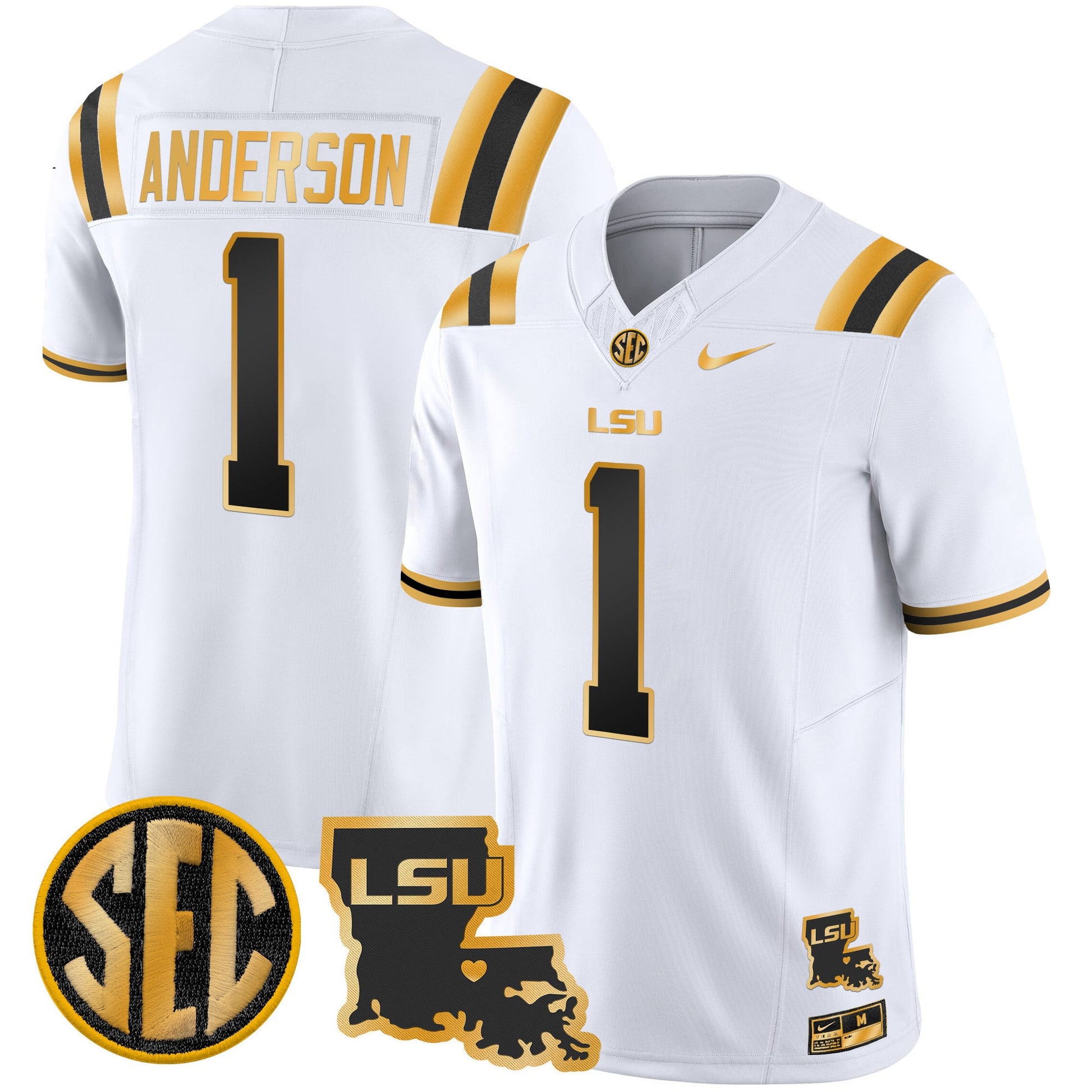 Men's LSU Tigers 2025 Louisiana Patch Gold Vapor Limited Jersey - All Stitched