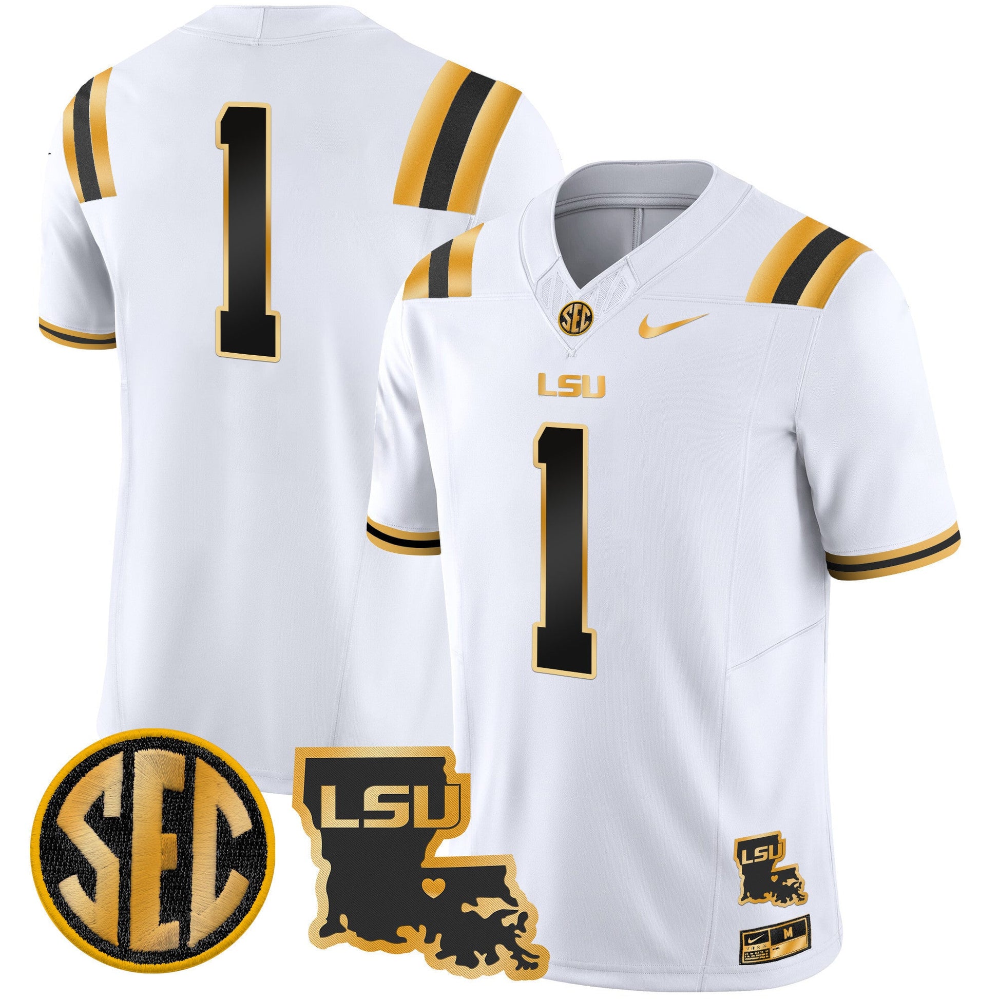 Men's LSU Tigers 2025 Louisiana Patch Gold Vapor Limited Jersey - All Stitched