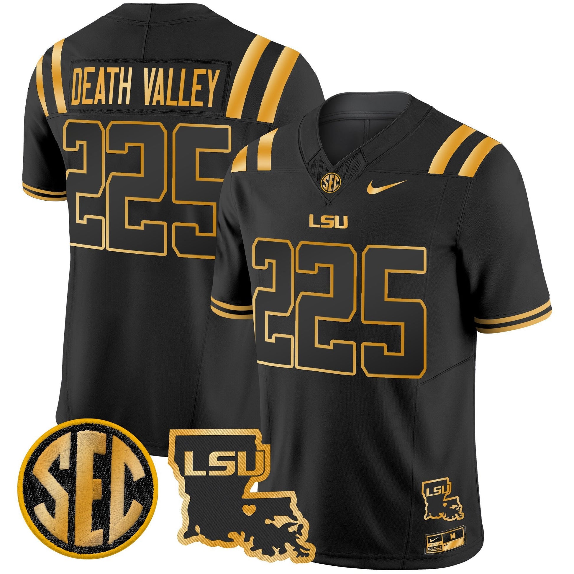 Men's LSU Tigers 2025 Louisiana Patch Gold Vapor Limited Jersey - All Stitched