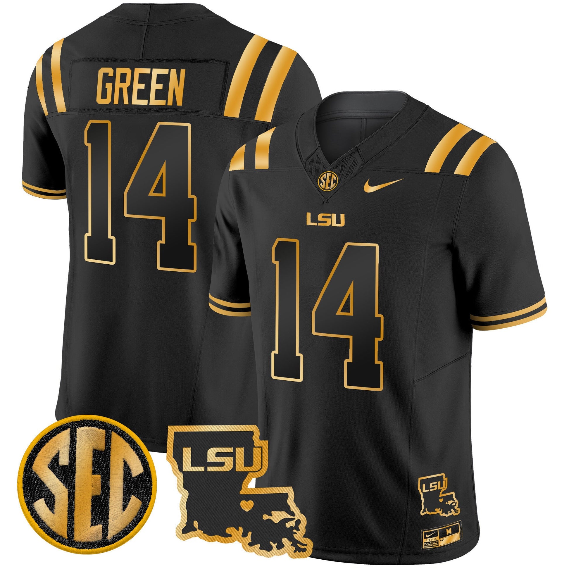 Men's LSU Tigers 2025 Louisiana Patch Gold Vapor Limited Jersey - All Stitched