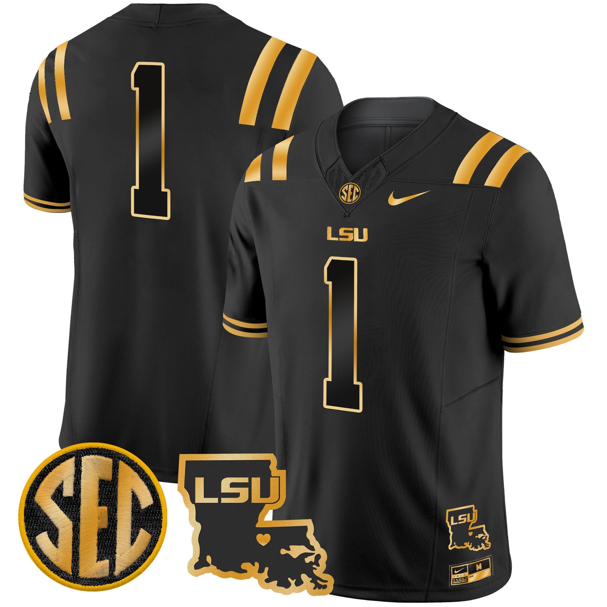 Men's LSU Tigers 2025 Louisiana Patch Gold Vapor Limited Jersey - All Stitched