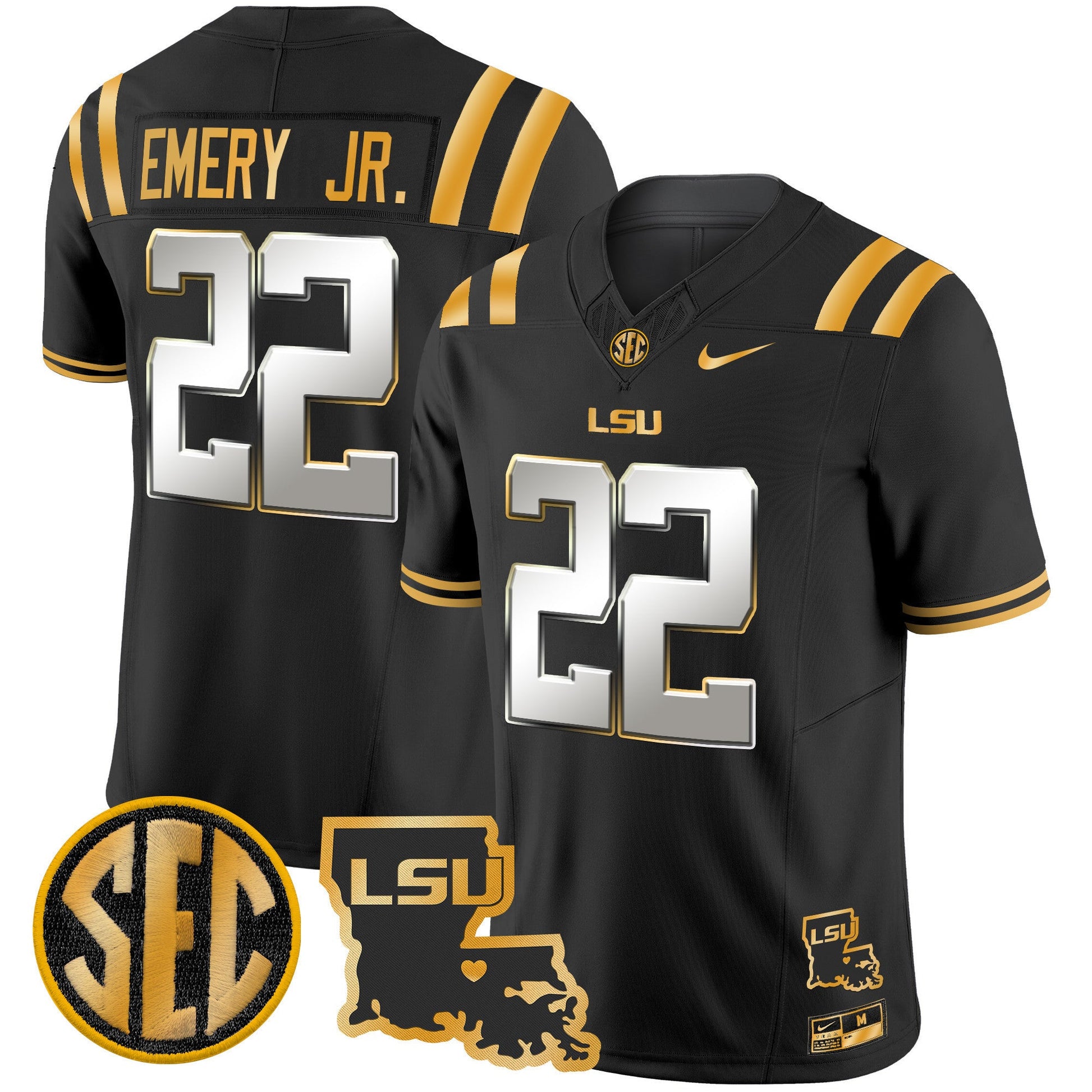 Men's LSU Tigers 2025 Louisiana Patch Gold Vapor Limited Jersey - All Stitched