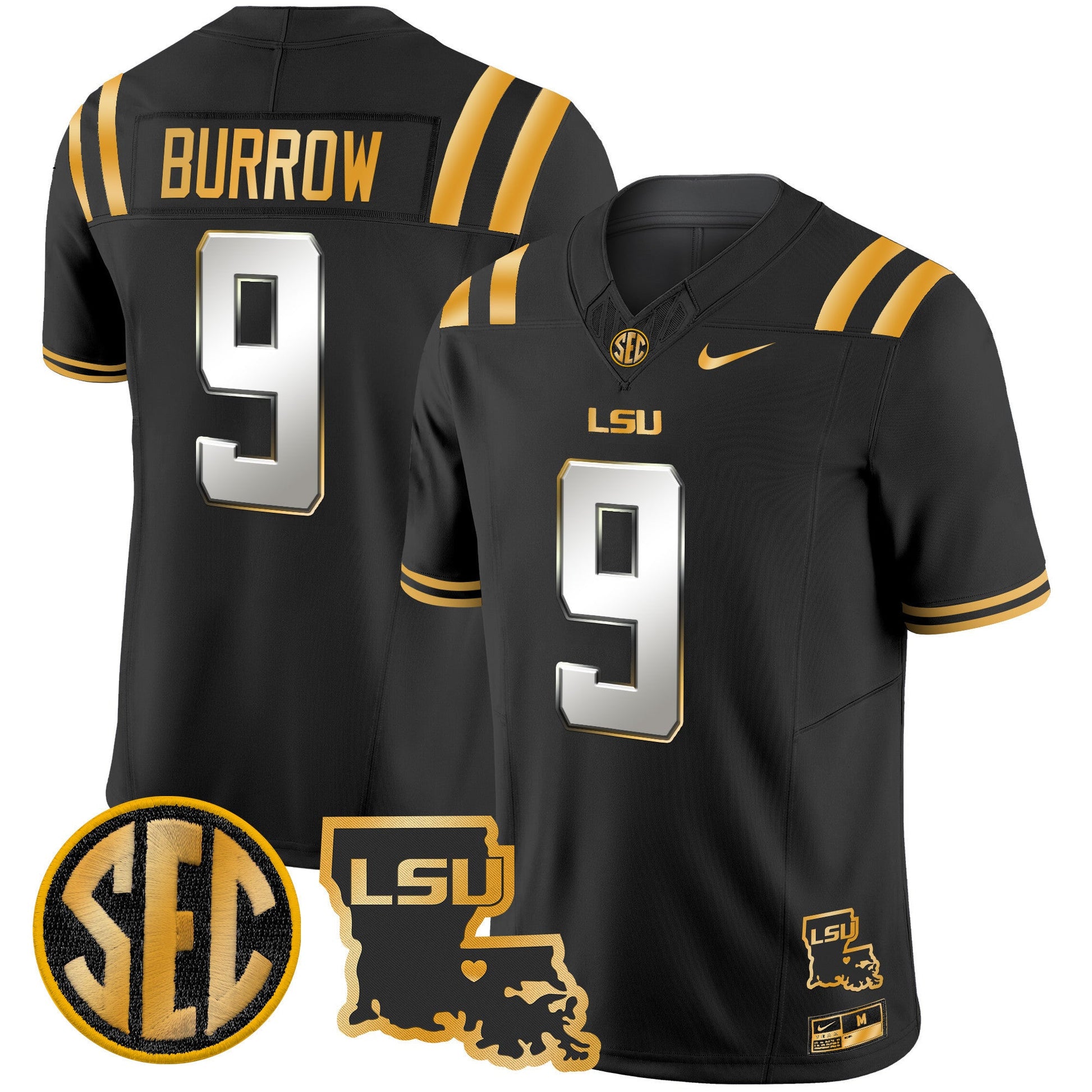 Men's LSU Tigers 2025 Louisiana Patch Gold Vapor Limited Jersey - All Stitched