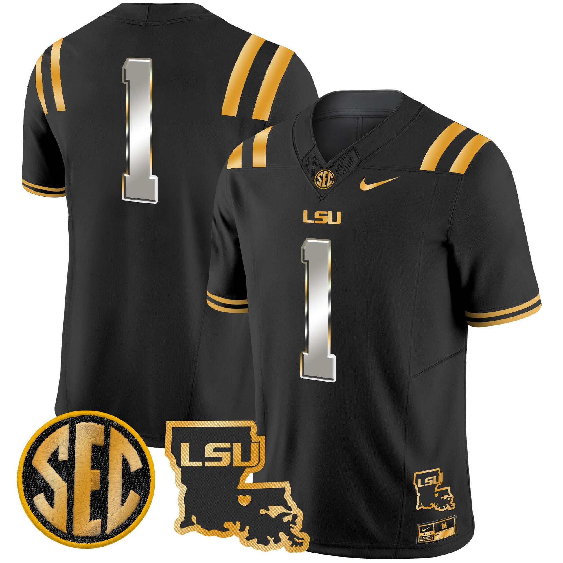 Men's LSU Tigers 2025 Louisiana Patch Gold Vapor Limited Jersey - All Stitched