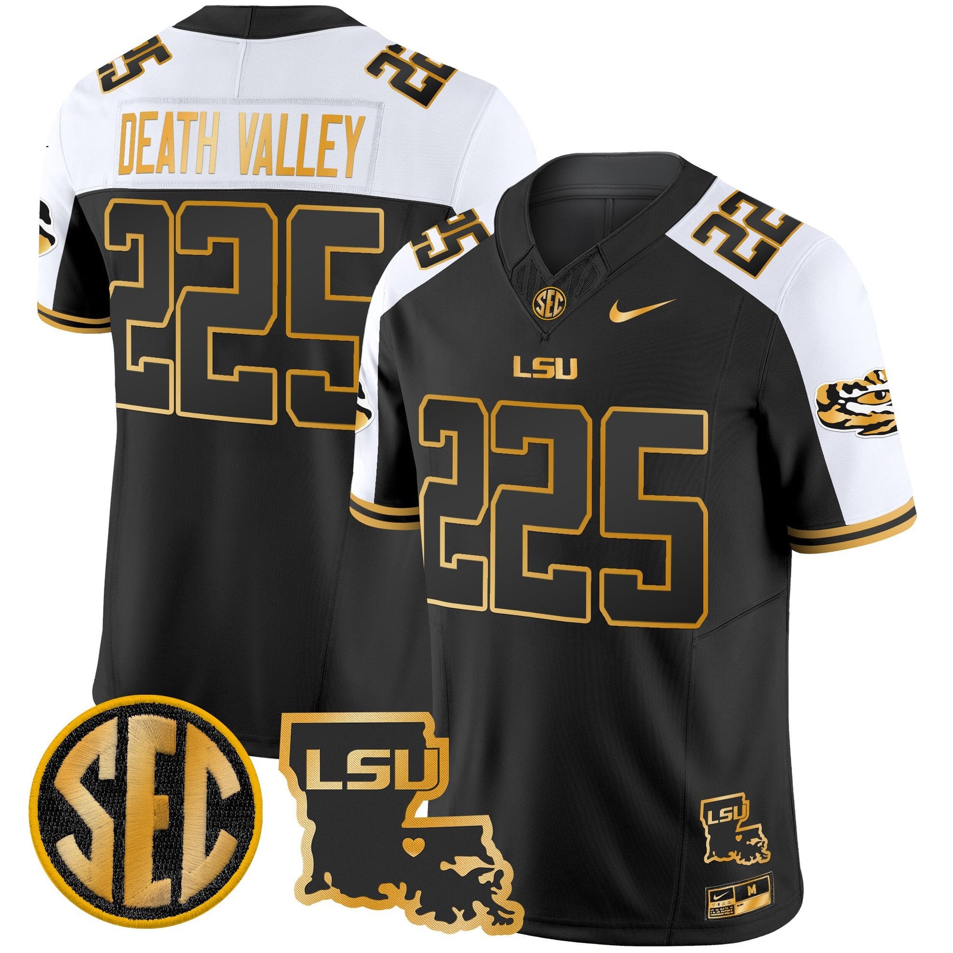 Men's LSU Tigers 2025 Louisiana Patch Gold Vapor Limited Jersey - All Stitched