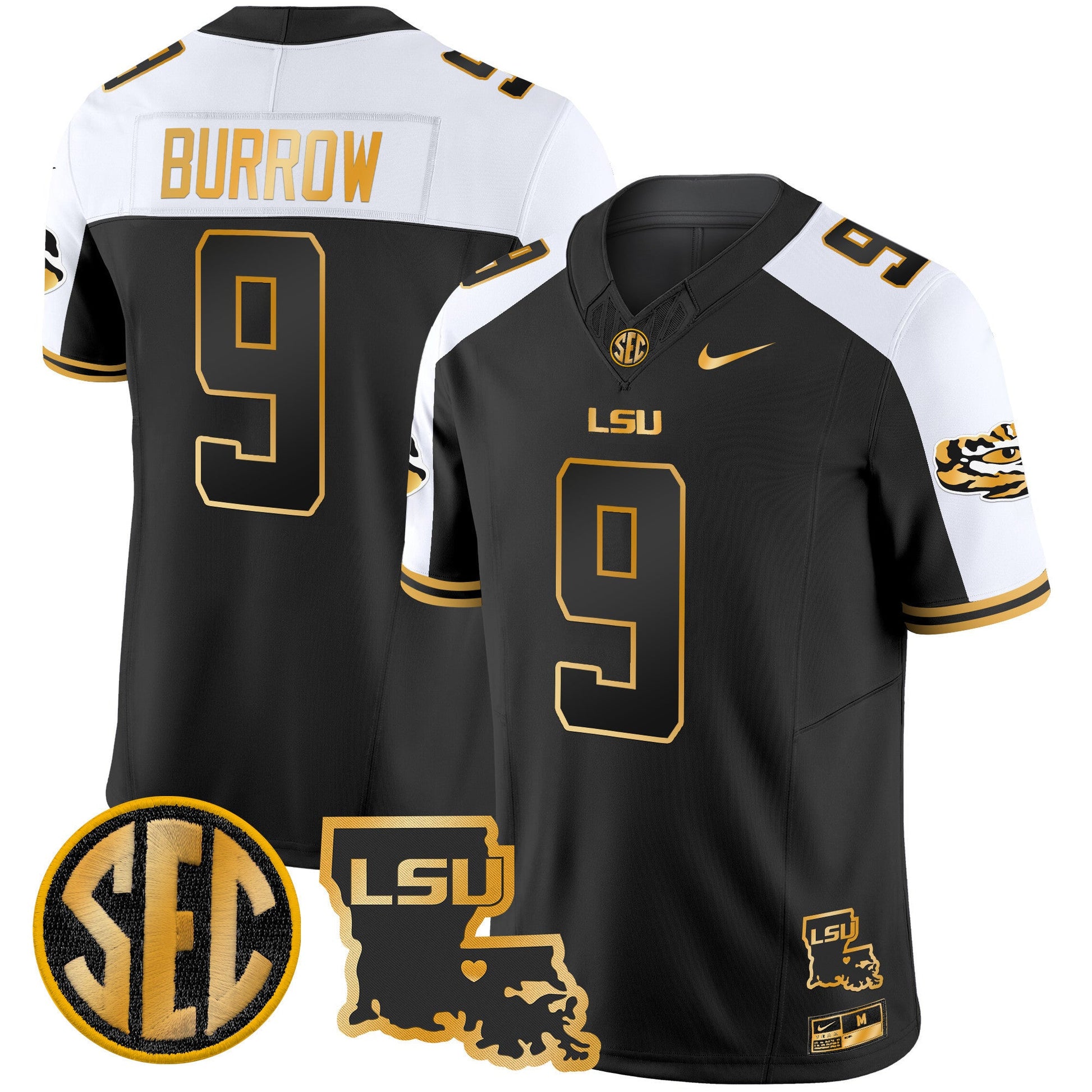 Men's LSU Tigers 2025 Louisiana Patch Gold Vapor Limited Jersey - All Stitched