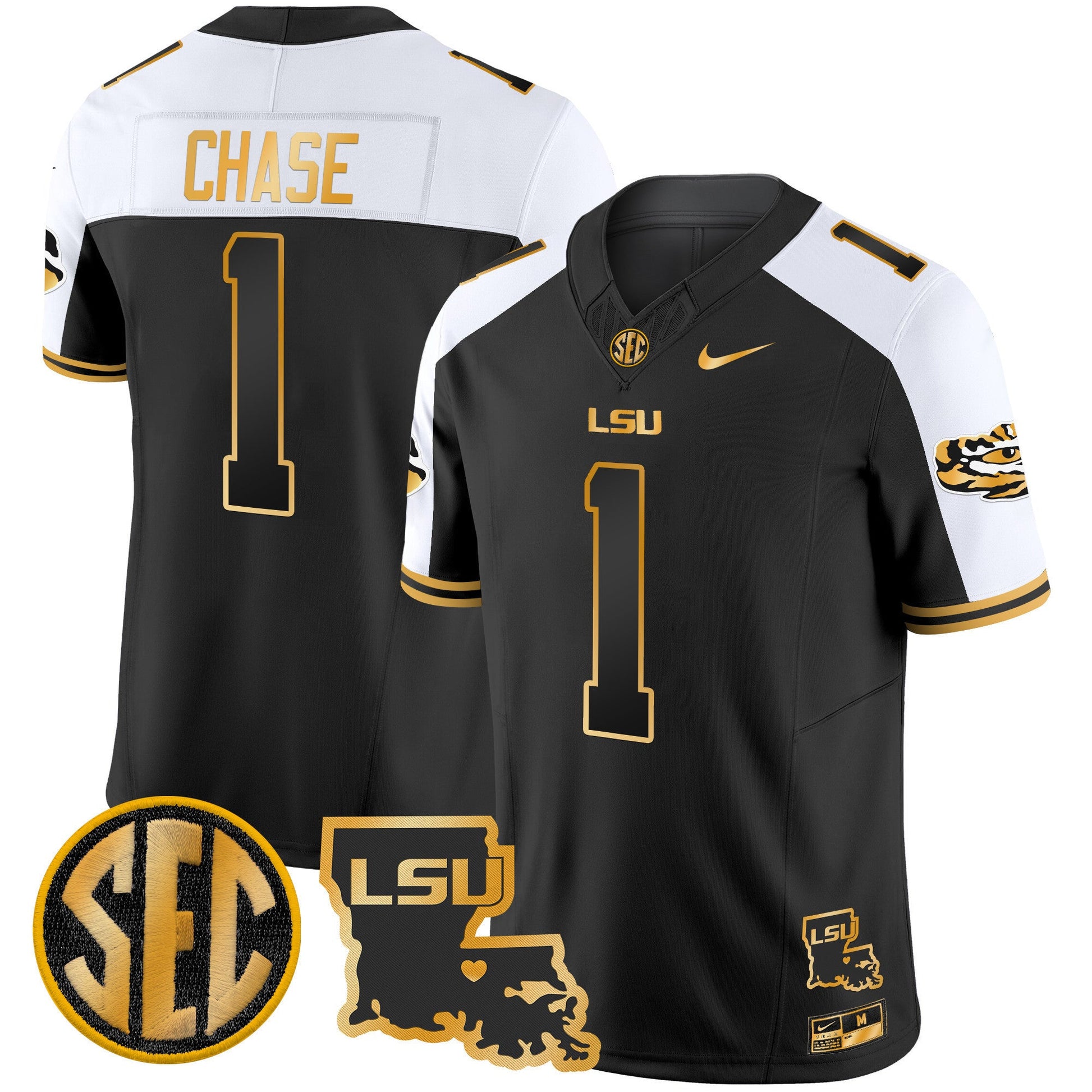 Men's LSU Tigers 2025 Louisiana Patch Gold Vapor Limited Jersey - All Stitched