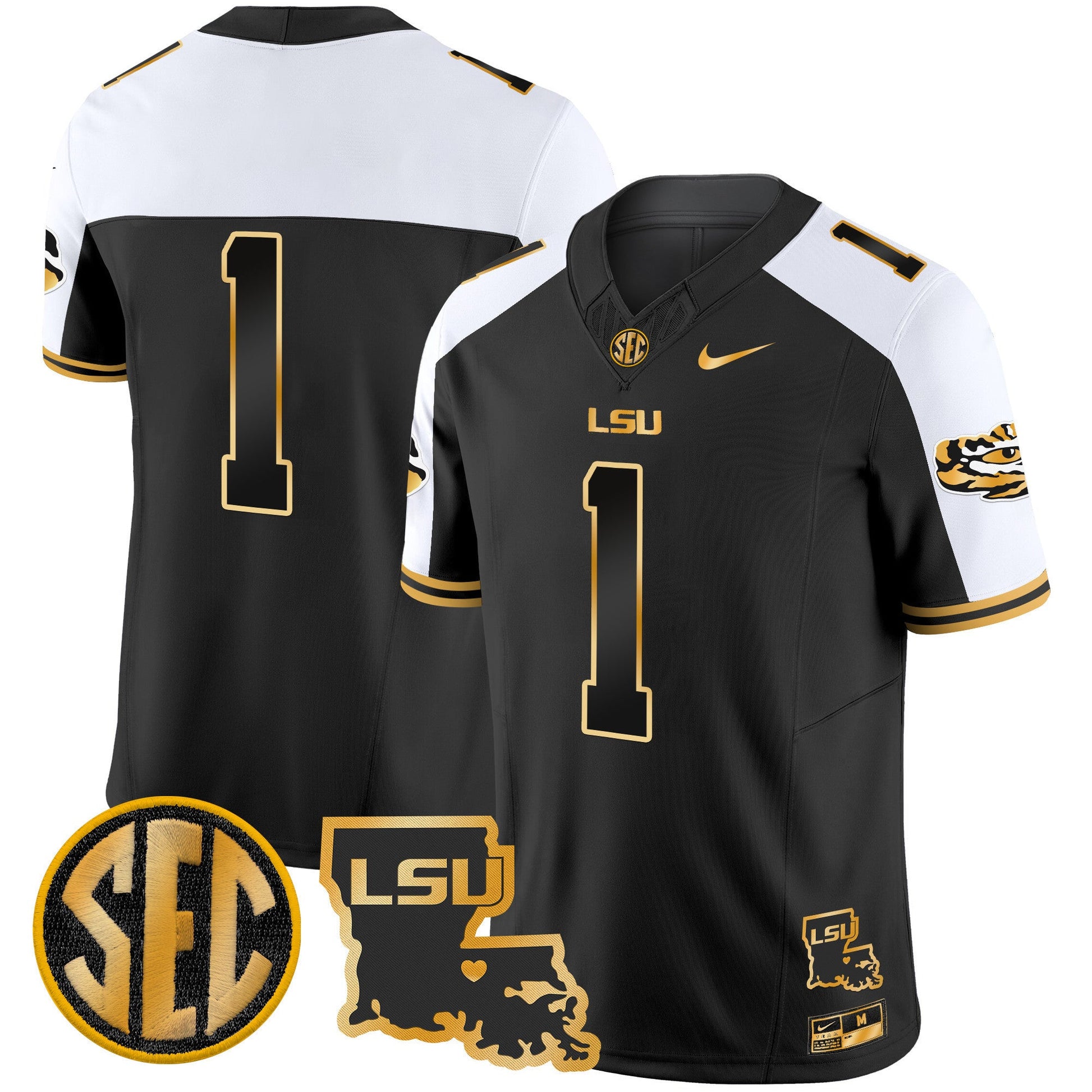 Men's LSU Tigers 2025 Louisiana Patch Gold Vapor Limited Jersey - All Stitched
