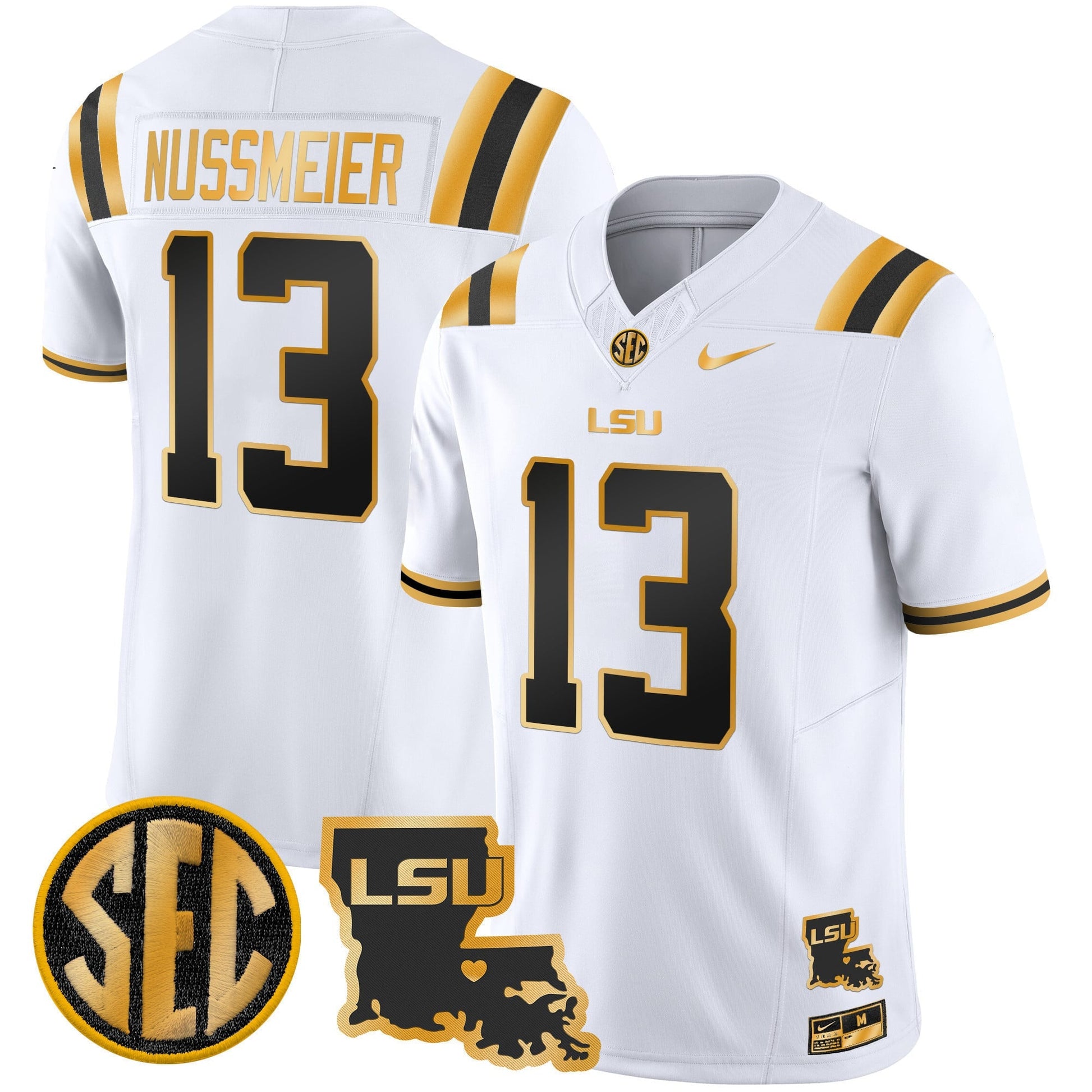 Men's LSU Tigers 2025 Louisiana Patch Gold Vapor Limited Jersey - All Stitched