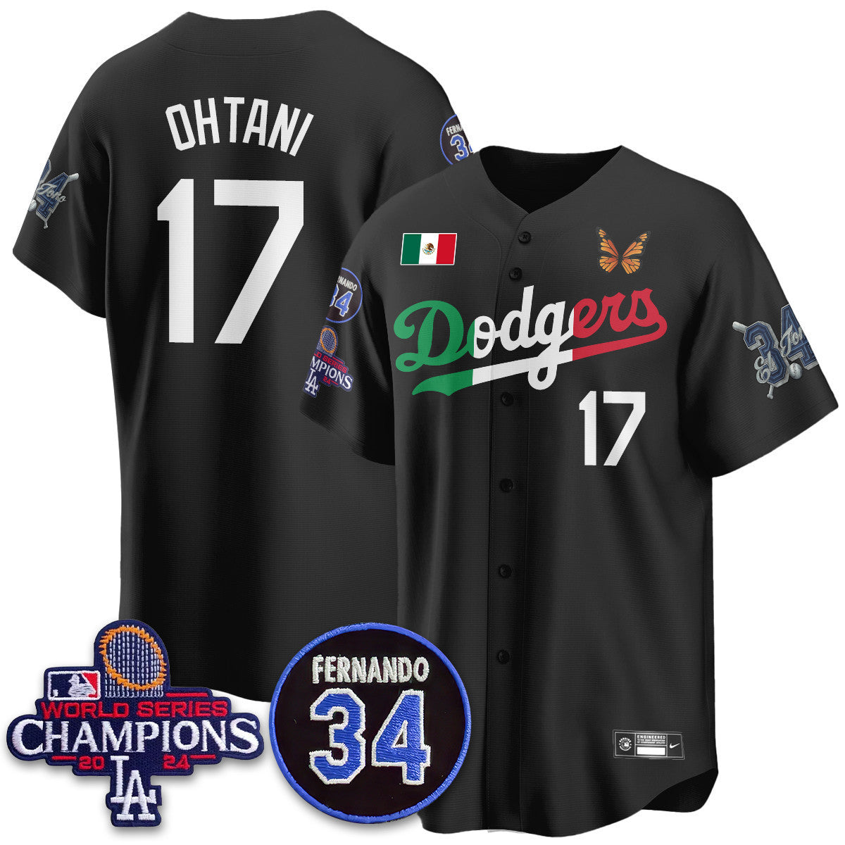 Los Angeles Dodgers Mexican "For 34" Custom Jersey - All Stitched