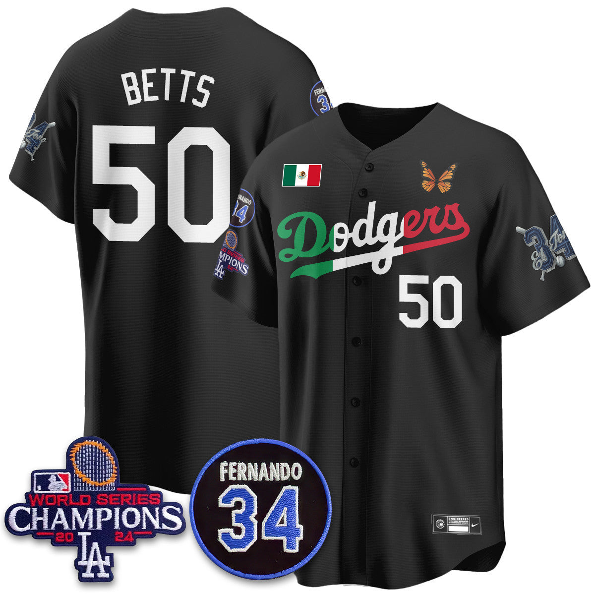 Los Angeles Dodgers Mexican "For 34" Custom Jersey - All Stitched