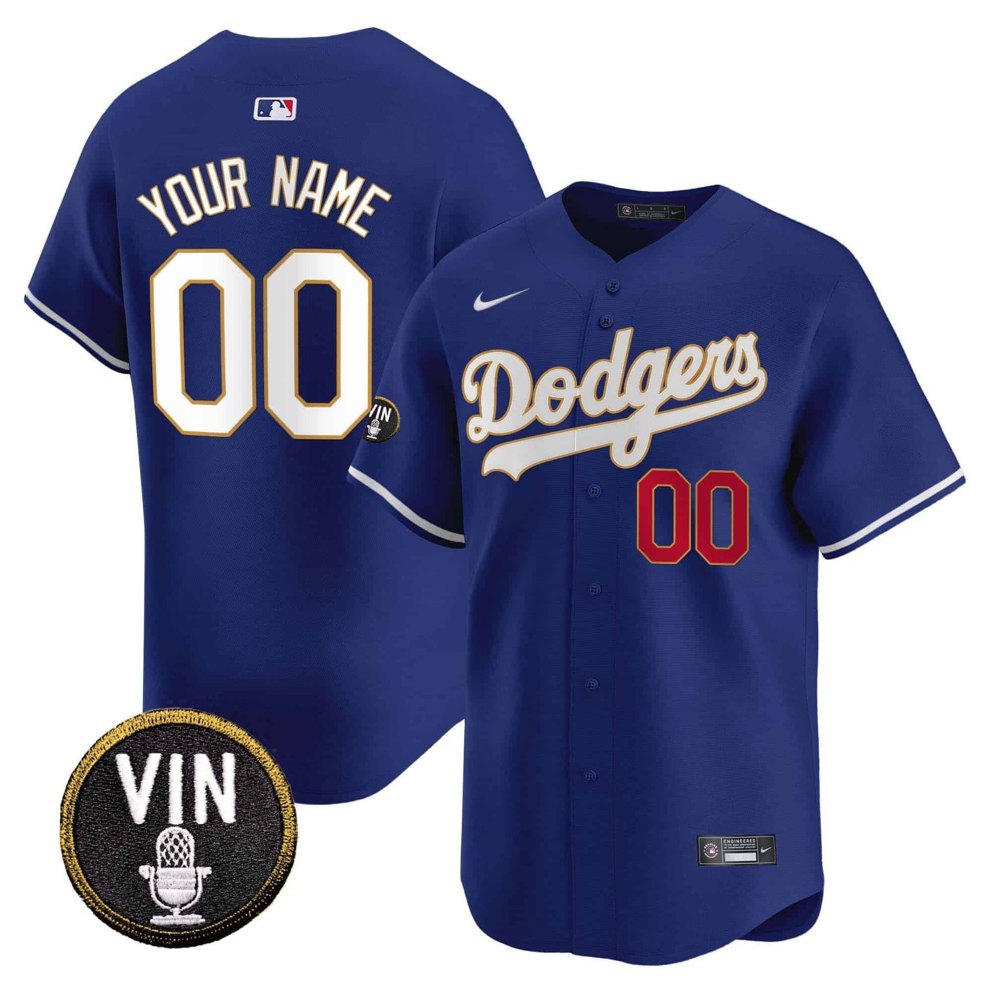 Dodgers Vin Scully Patch Gold Trim Vapor Premier Limited Custom Jersey - All Stitched