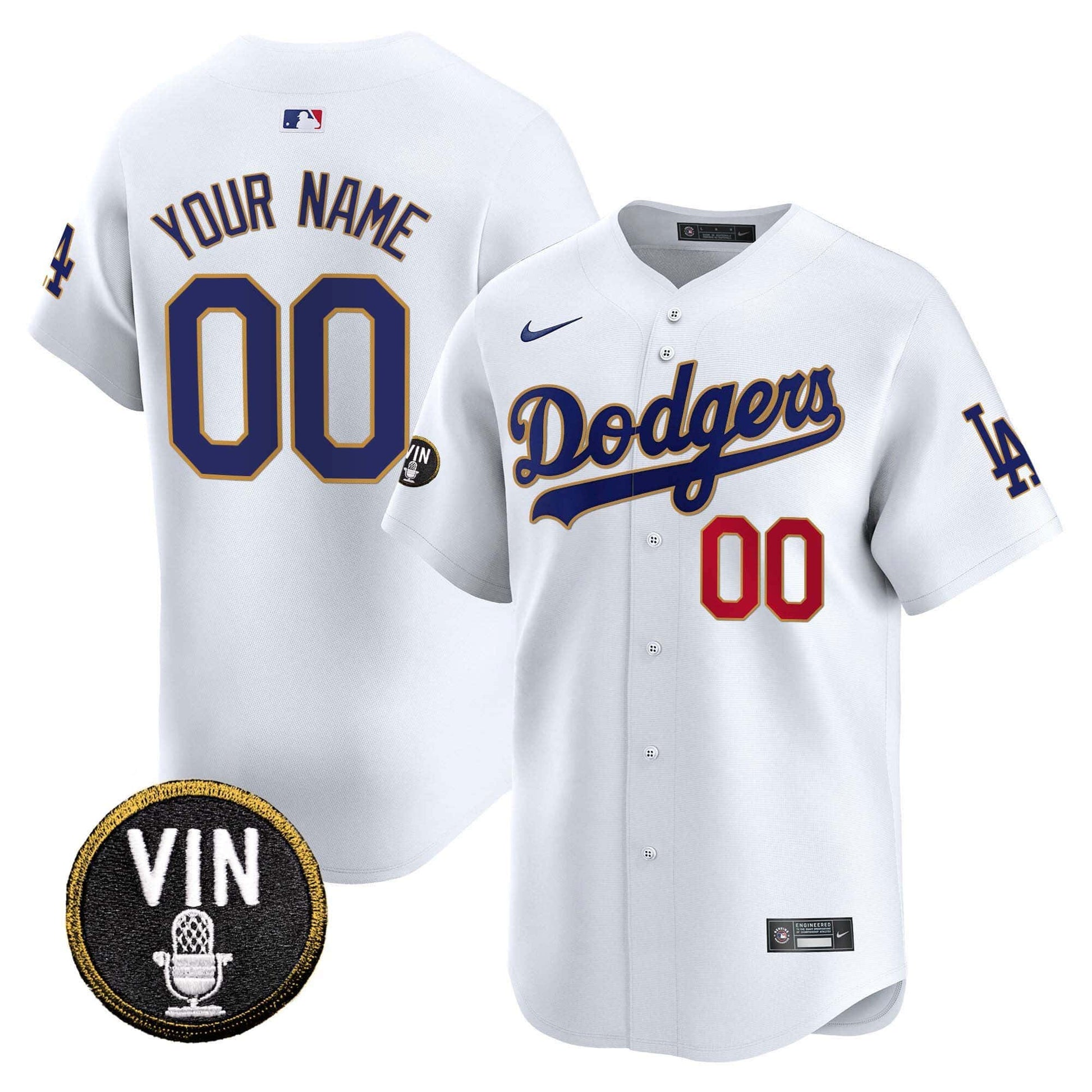 Dodgers Vin Scully Patch Gold Trim Vapor Premier Limited Custom Jersey - All Stitched