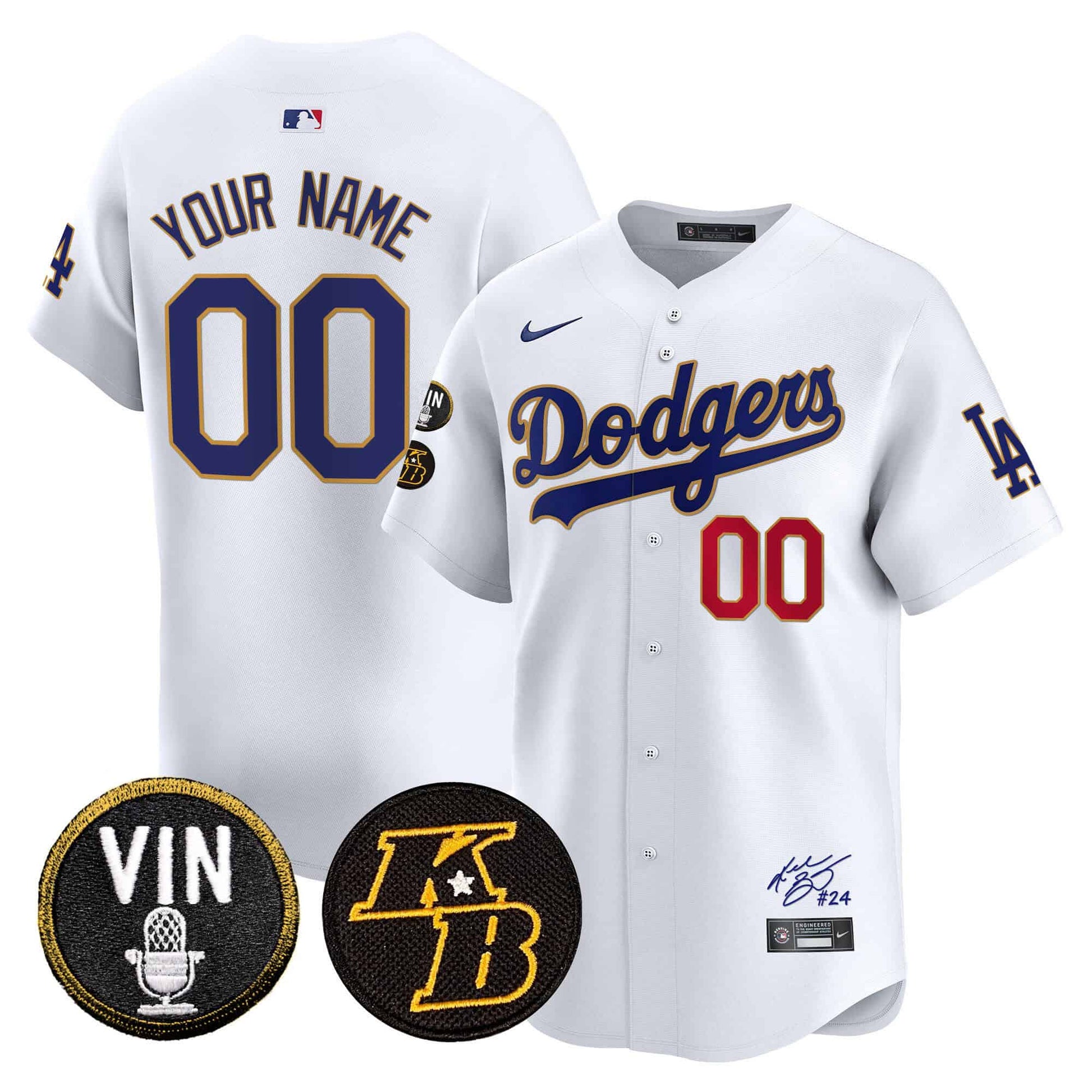 Dodgers Vin Patch & Kobe Bryant Signature Vapor Premier Limited Custom Jersey - All Stitched