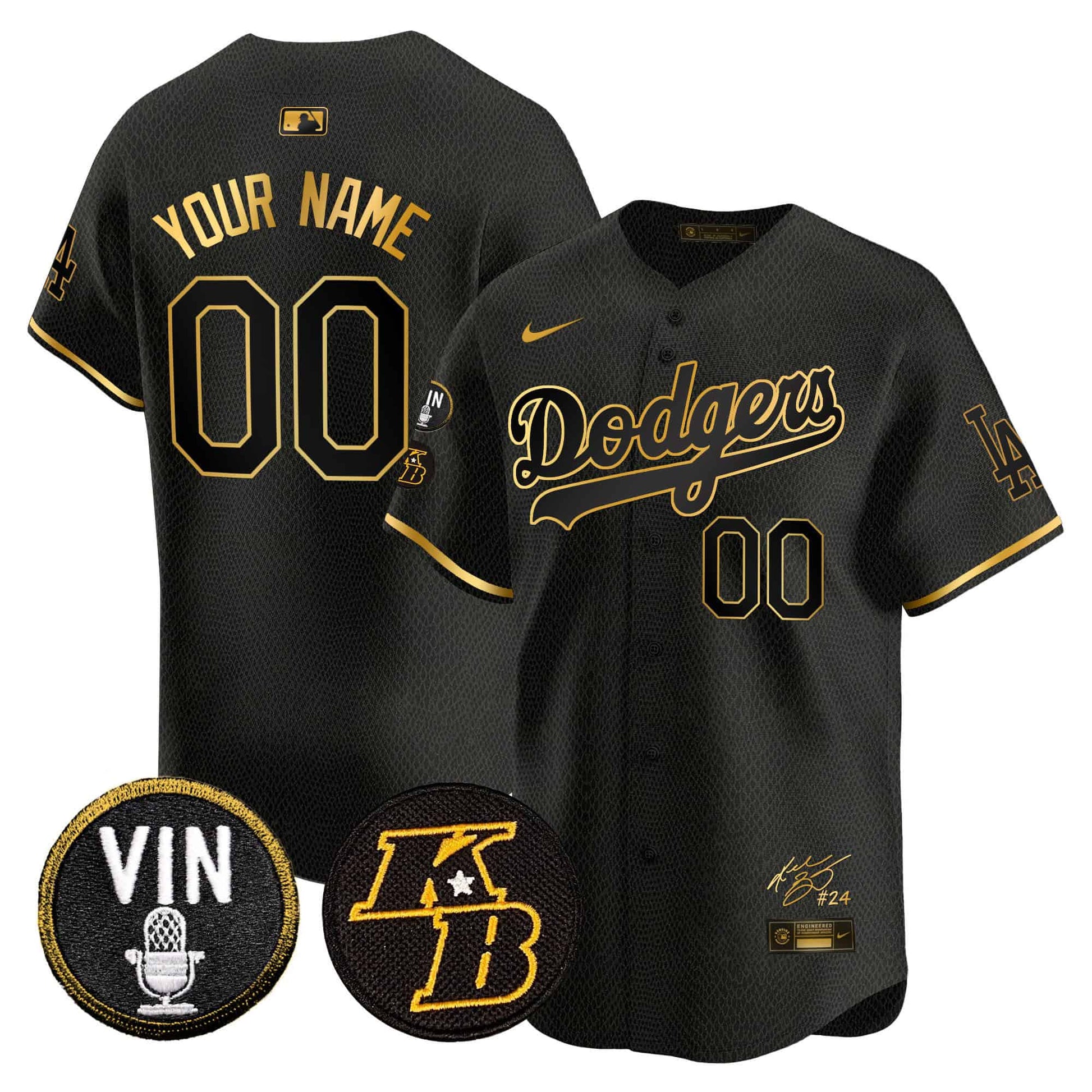 Dodgers Vin Patch & Kobe Bryant Signature Vapor Premier Limited Custom Jersey - All Stitched