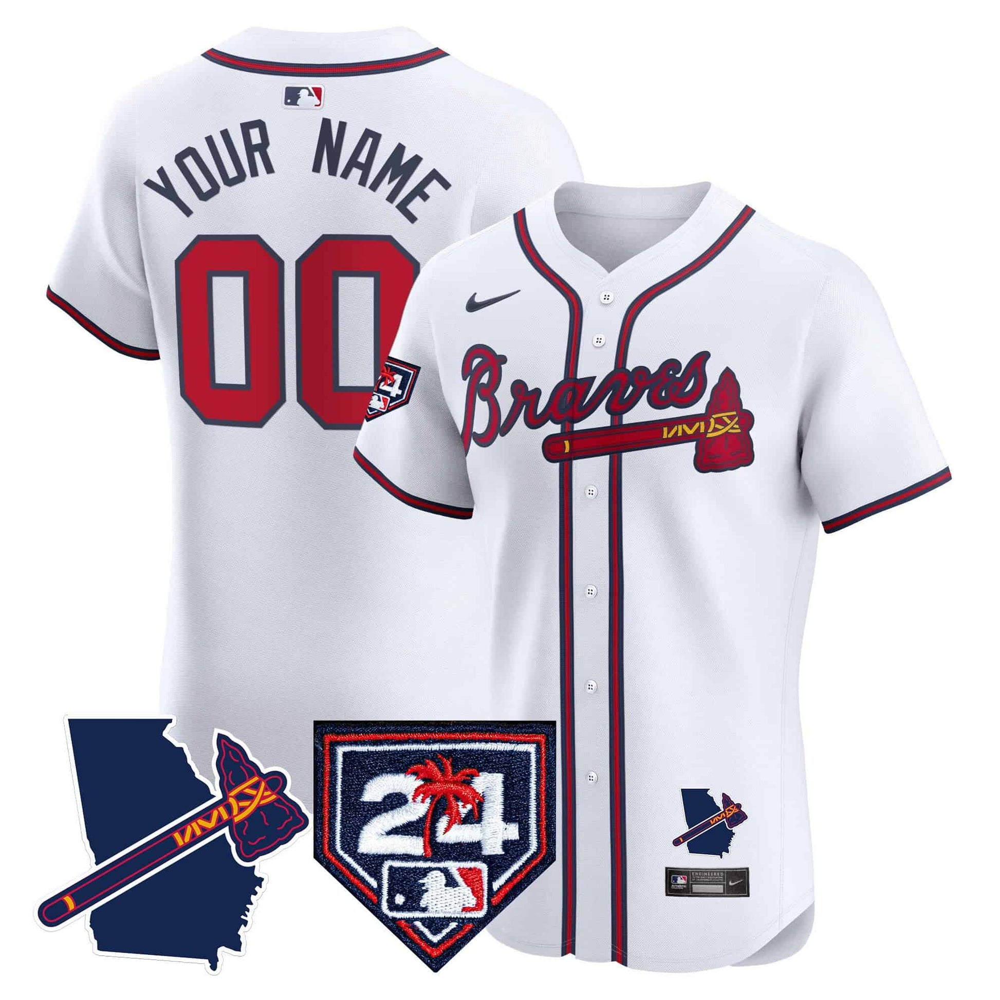 Atlanta Braves 2024 Spring Training & Georgia Patch Vapor Premier Elite Custom Jersey - All Stitched