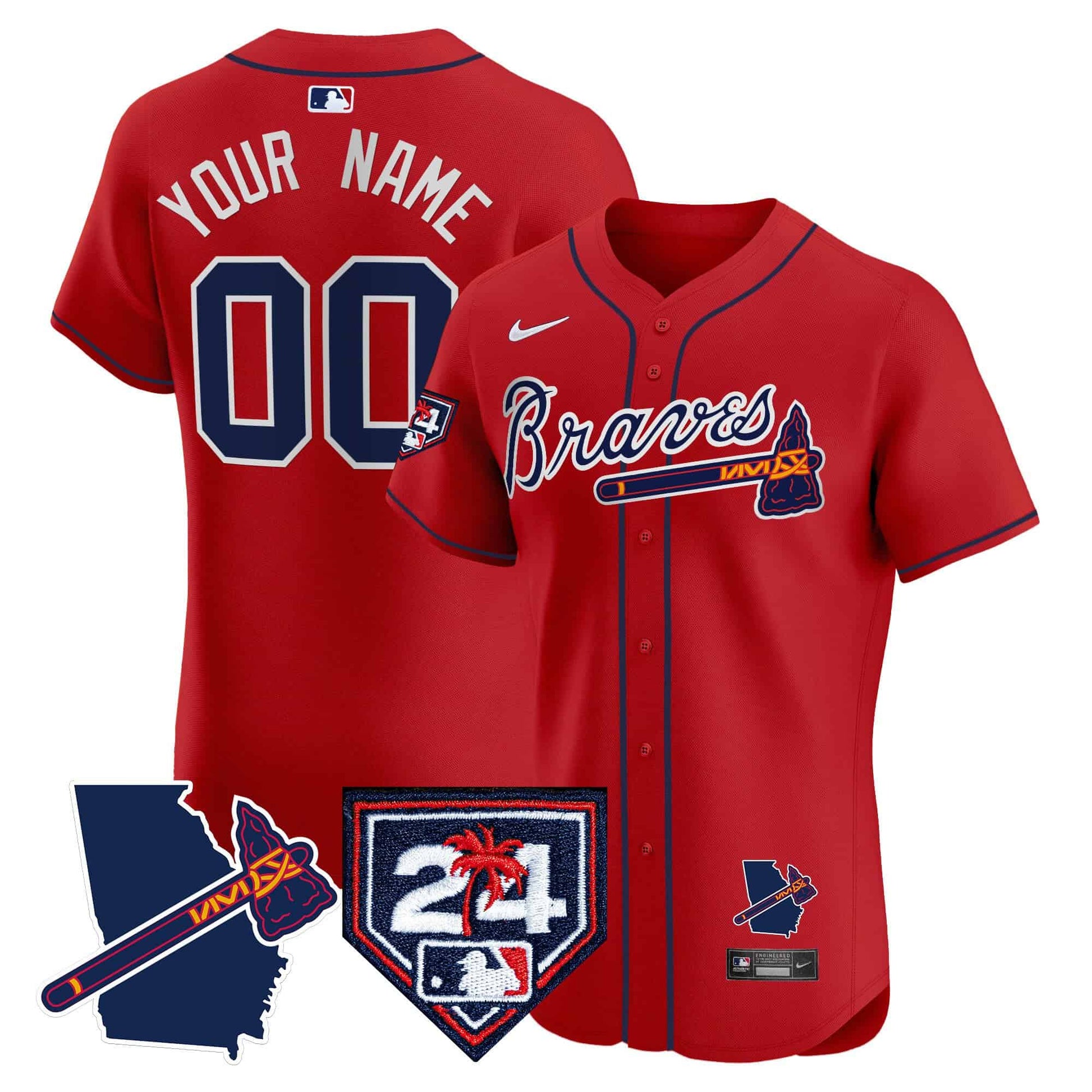 Atlanta Braves 2024 Spring Training & Georgia Patch Vapor Premier Elite Custom Jersey - All Stitched