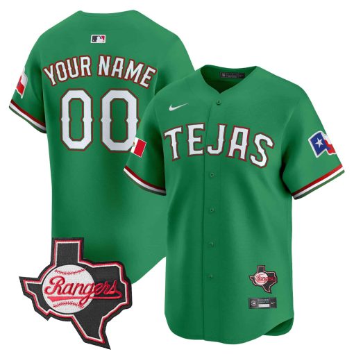 Texas Rangers Mexico Texas Patch Vapor Premier Limited Custom Jersey - All Stitched