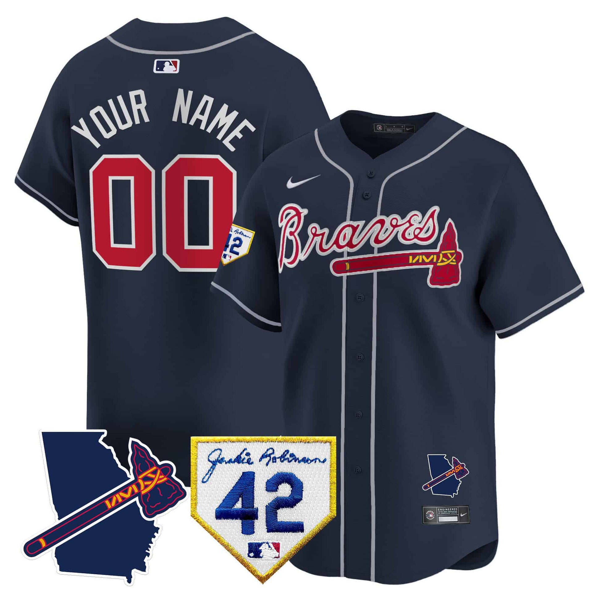 Atlanta Braves 2024 Robinson & Georgia Patch Vapor Premier Limited Custom Jersey - All Stitched