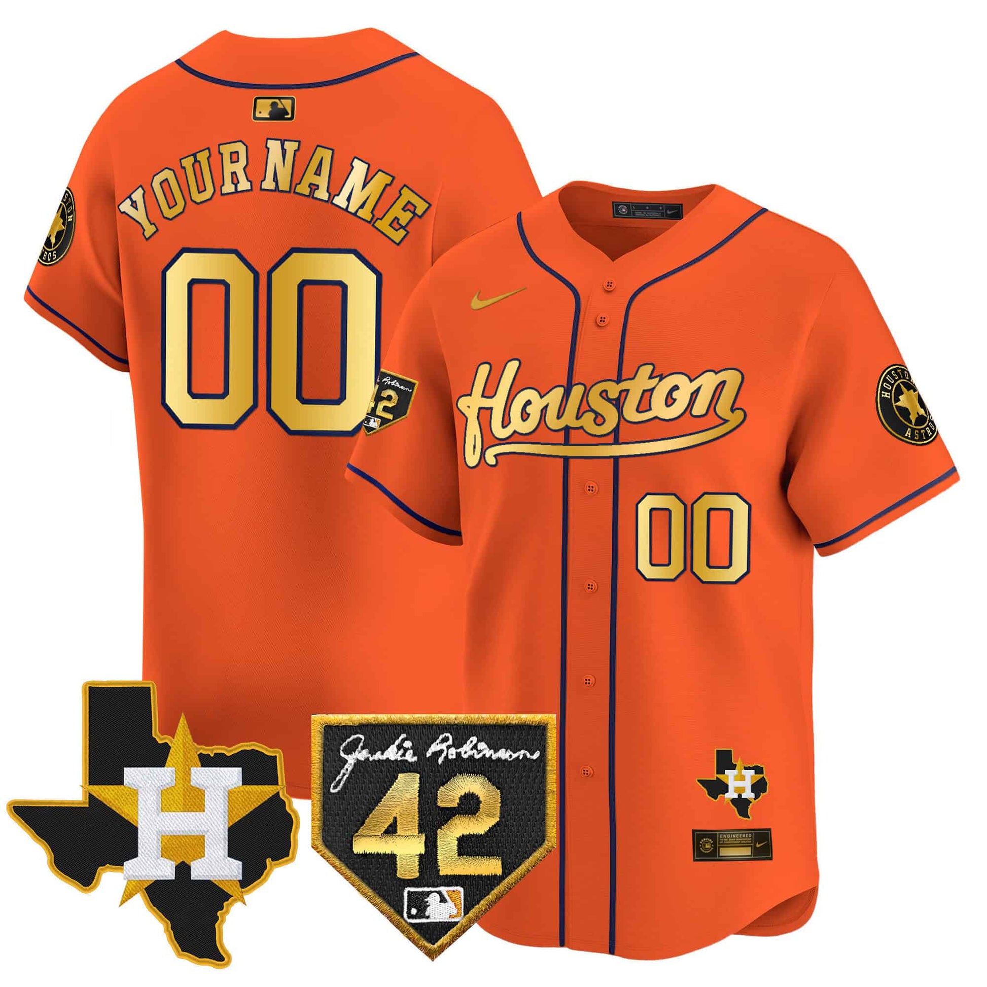 Houston Astros 2024 Jackie Robinson Patch Vapor Premier Limited Custom Jersey - All Stitched
