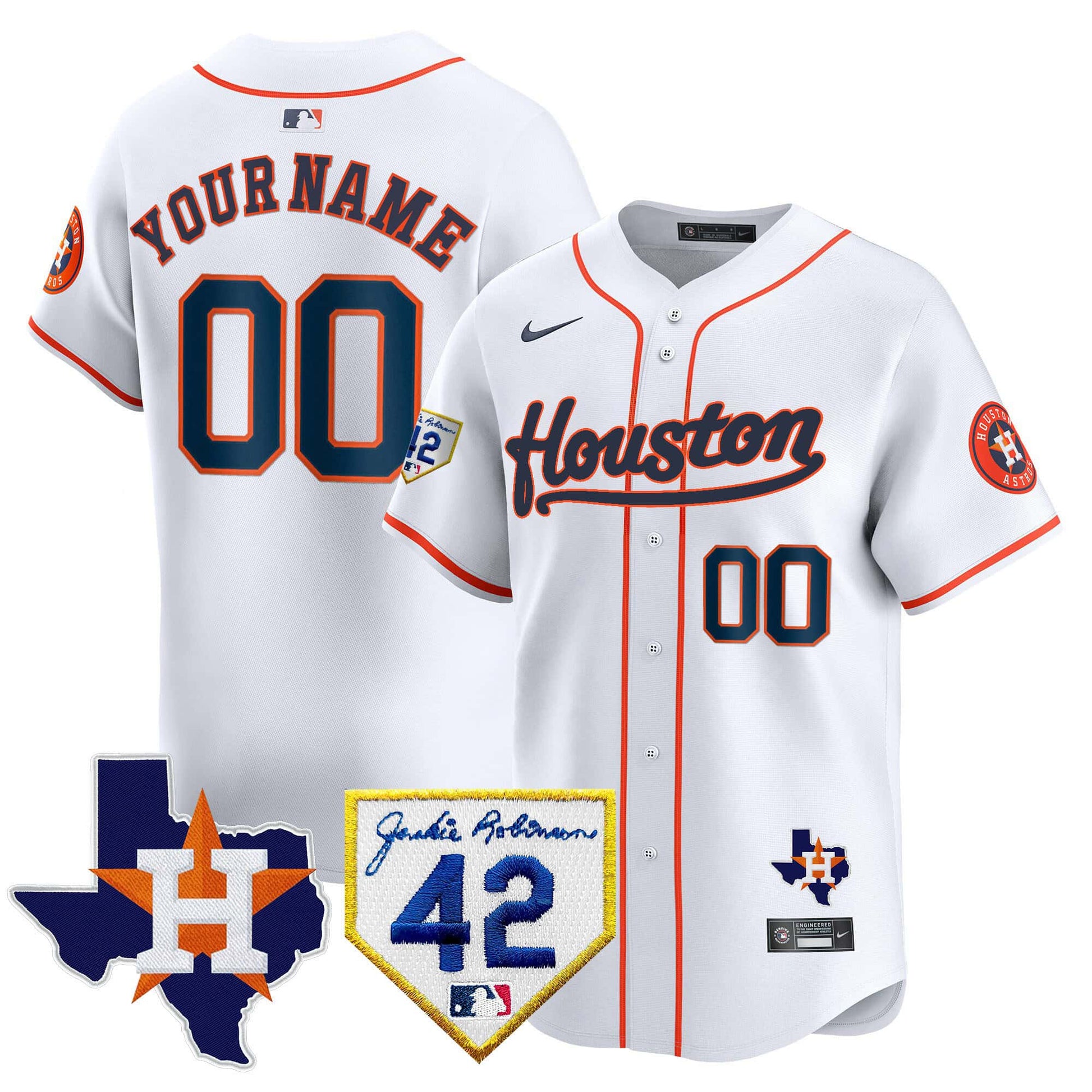 Houston Astros 2024 Jackie Robinson Patch Vapor Premier Limited Custom Jersey - All Stitched