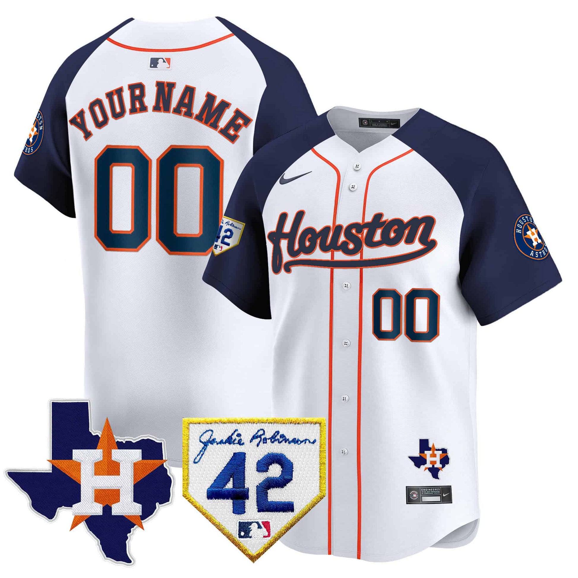 Houston Astros 2024 Jackie Robinson Patch Vapor Premier Limited Custom Jersey - All Stitched