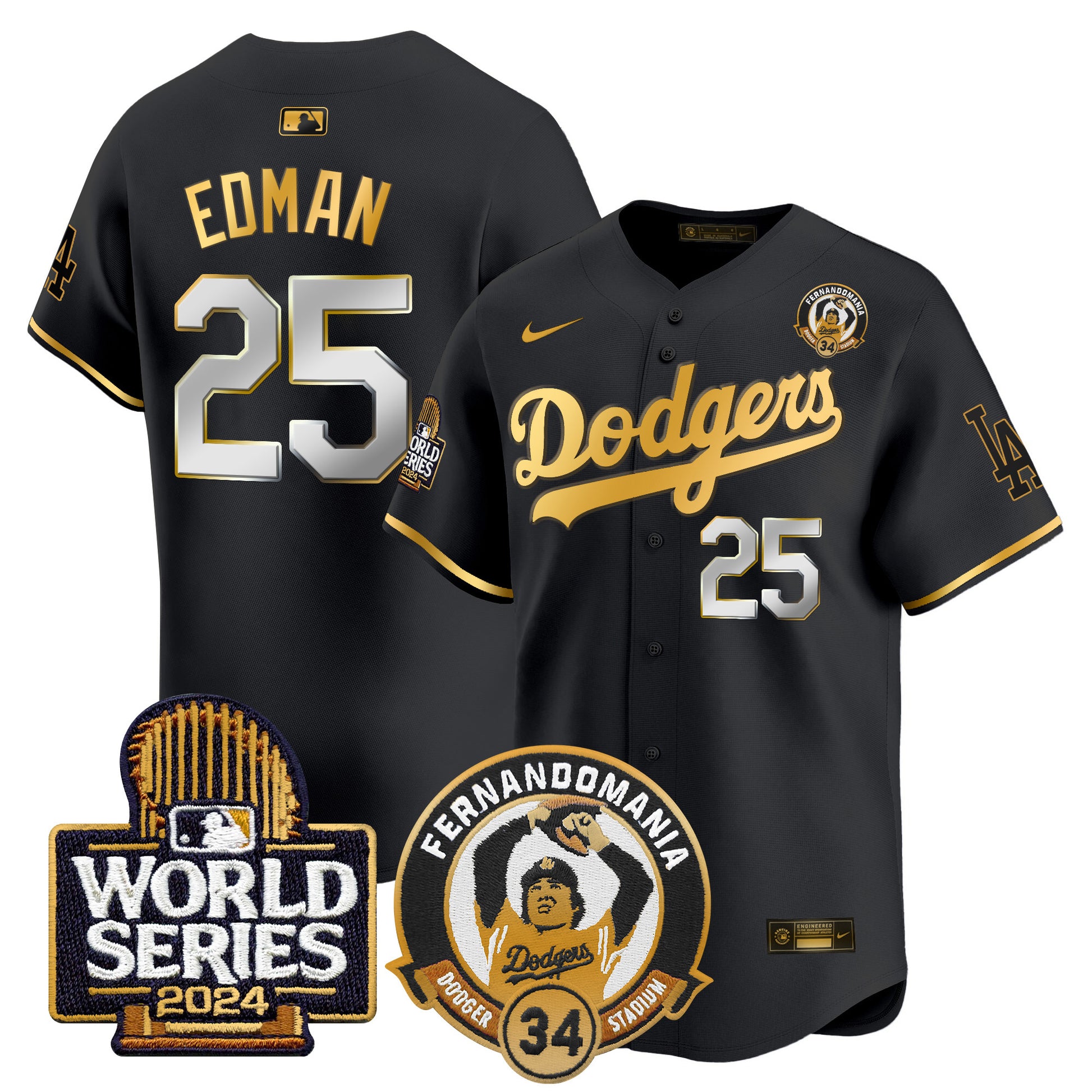 Men's Dodgers Fernando Valenzuela & 2024 World Series Patch Vapor Premier Limited Jersey - All Stitched