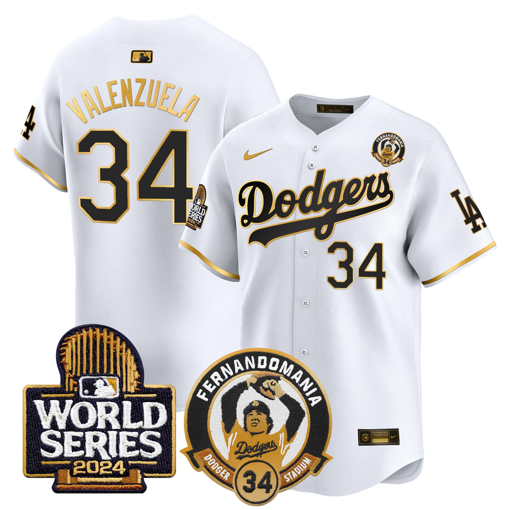 Men's Dodgers Fernando Valenzuela & 2024 World Series Patch Vapor Premier Limited Jersey - All Stitched