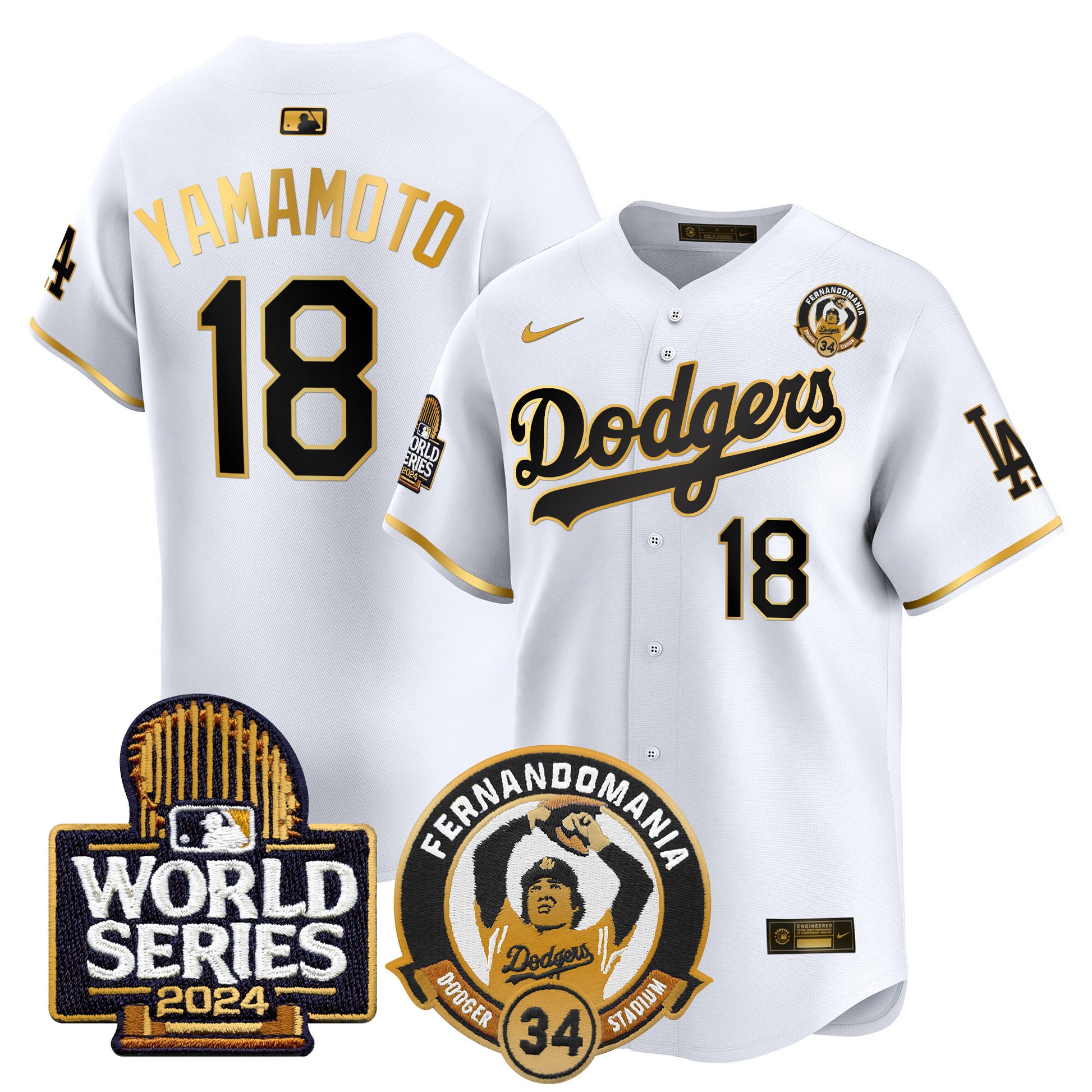 Men's Dodgers Fernando Valenzuela & 2024 World Series Patch Vapor Premier Limited Jersey - All Stitched