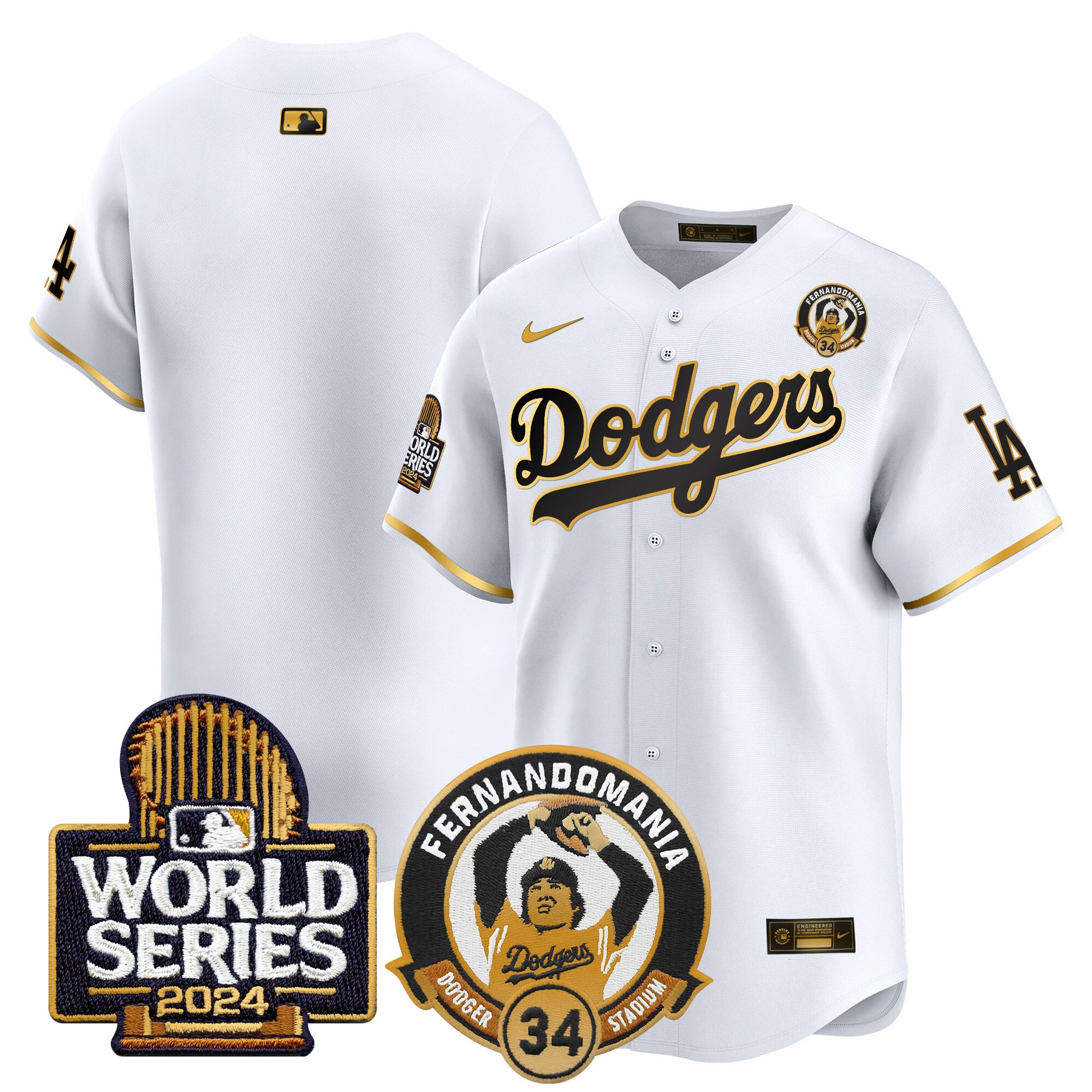 Men's Dodgers Fernando Valenzuela & 2024 World Series Patch Vapor Premier Limited Jersey - All Stitched