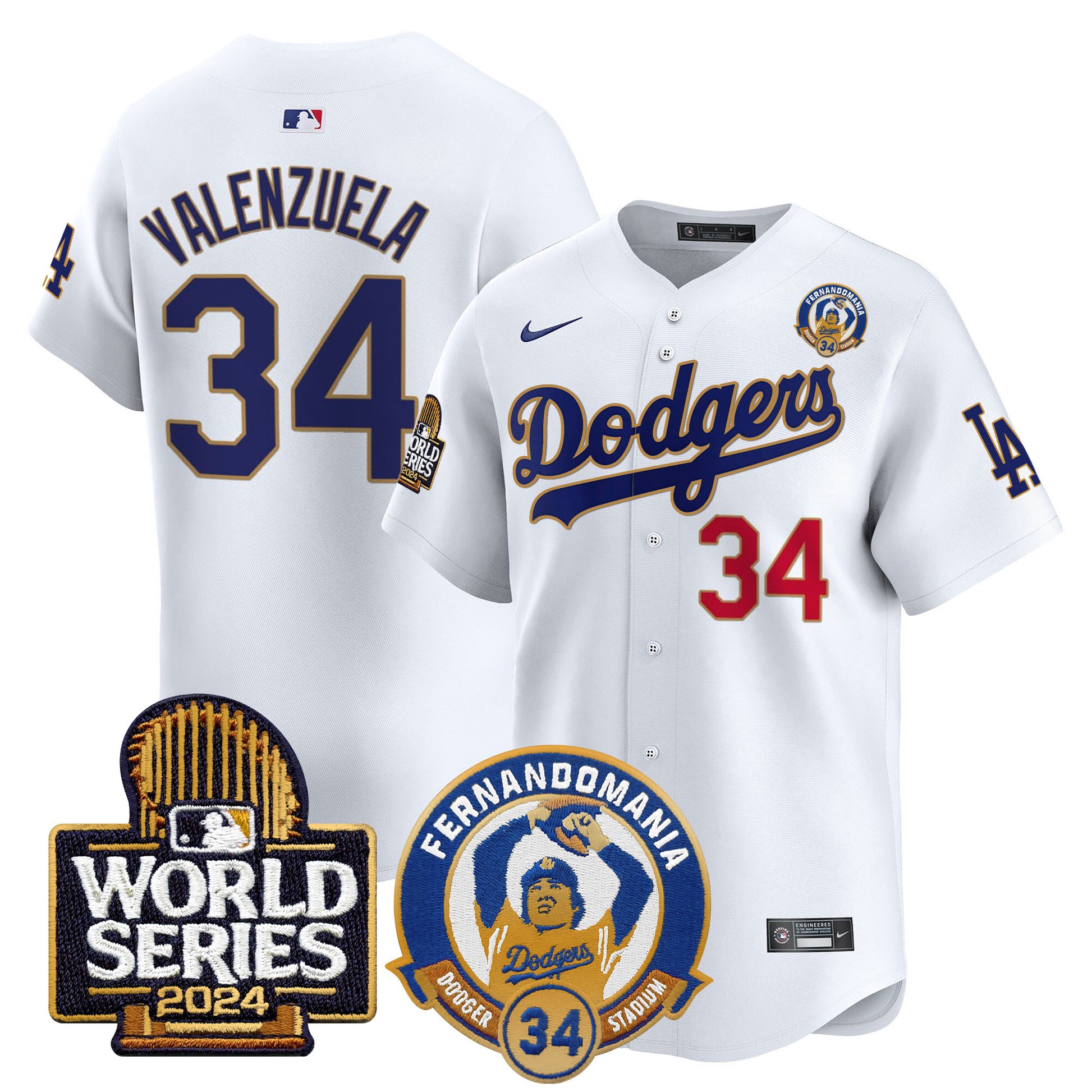 Men's Dodgers Fernando Valenzuela & 2024 World Series Patch Vapor Premier Limited Jersey - All Stitched