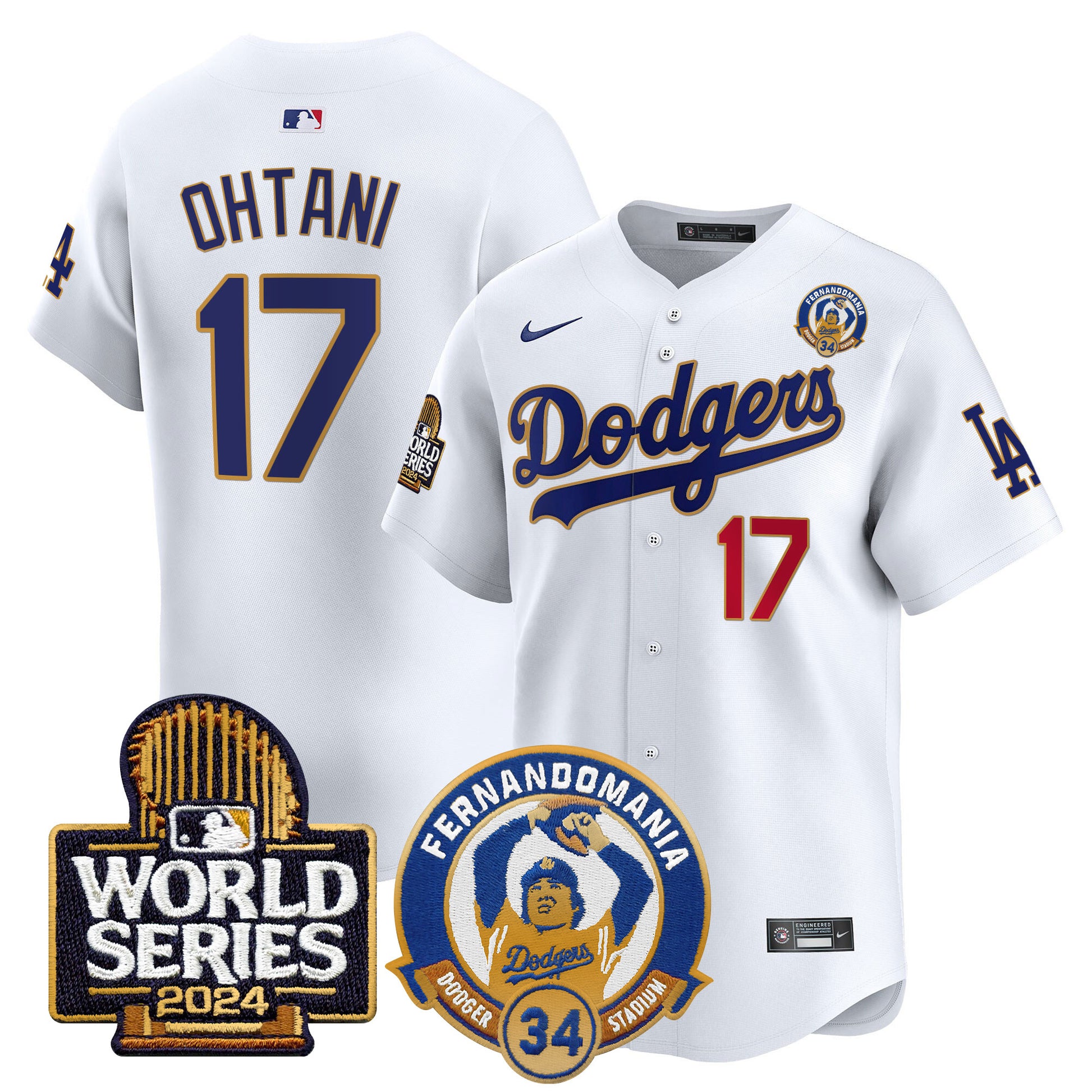 Men's Dodgers Fernando Valenzuela & 2024 World Series Patch Vapor Premier Limited Jersey - All Stitched