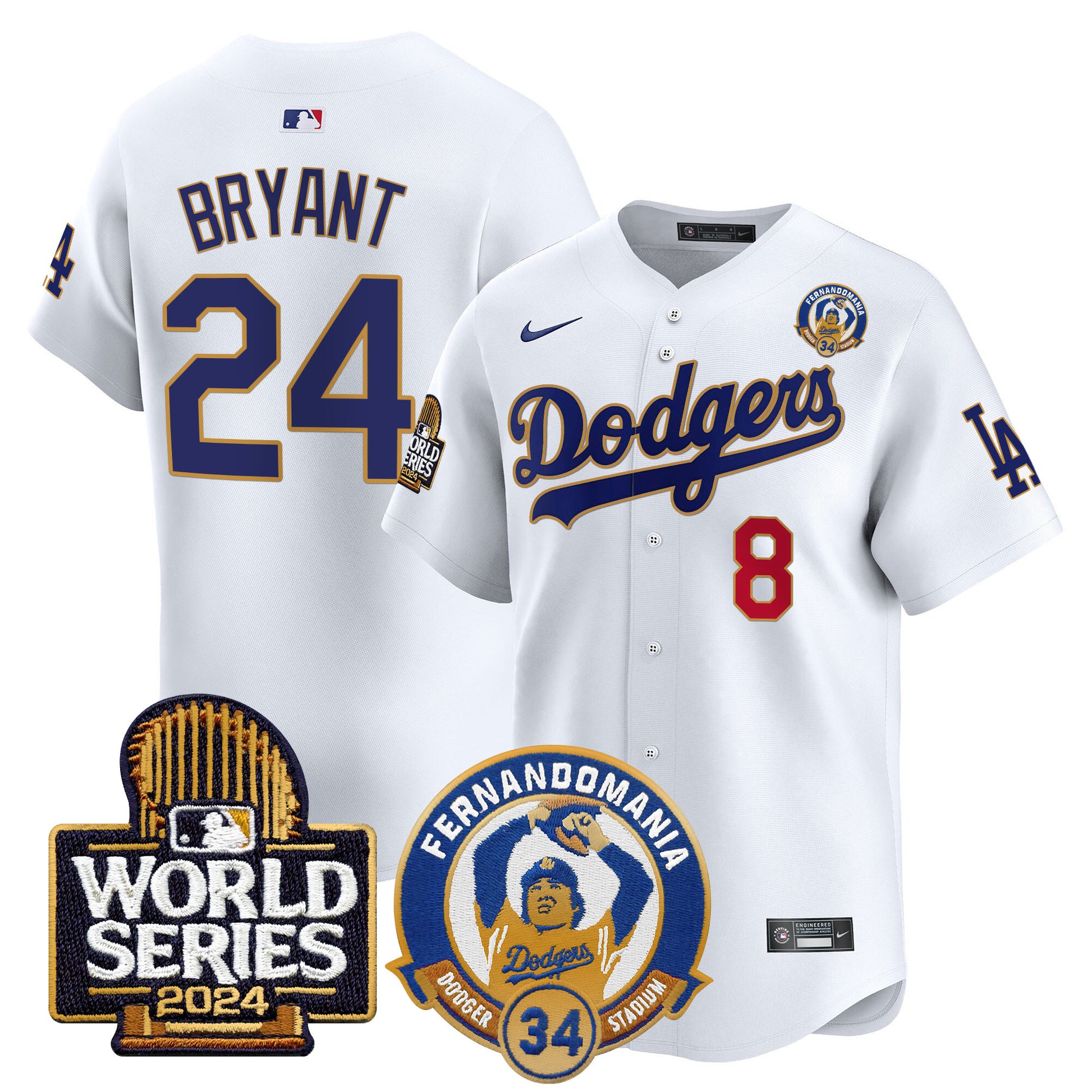 Men's Dodgers Fernando Valenzuela & 2024 World Series Patch Vapor Premier Limited Jersey - All Stitched