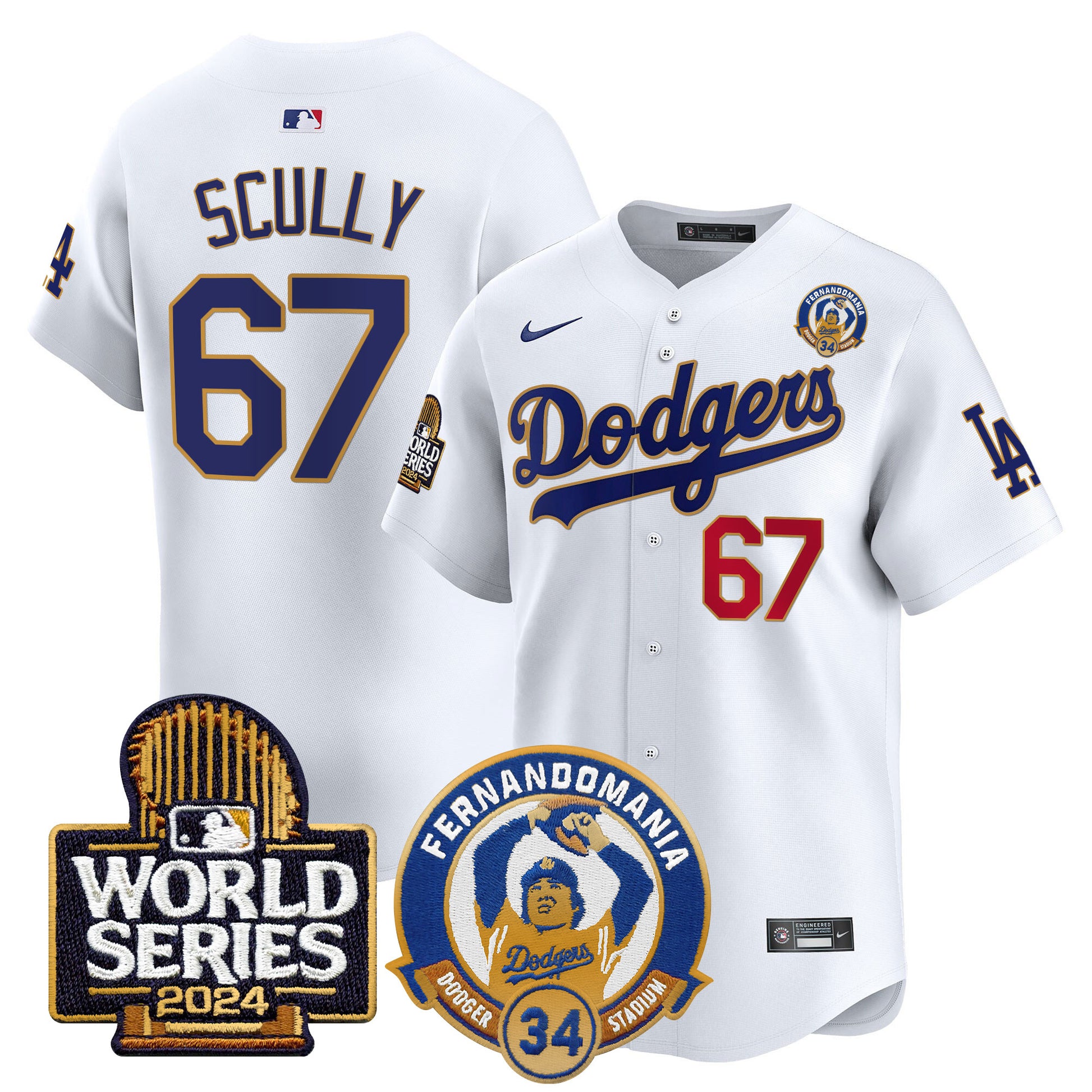 Men's Dodgers Fernando Valenzuela & 2024 World Series Patch Vapor Premier Limited Jersey - All Stitched