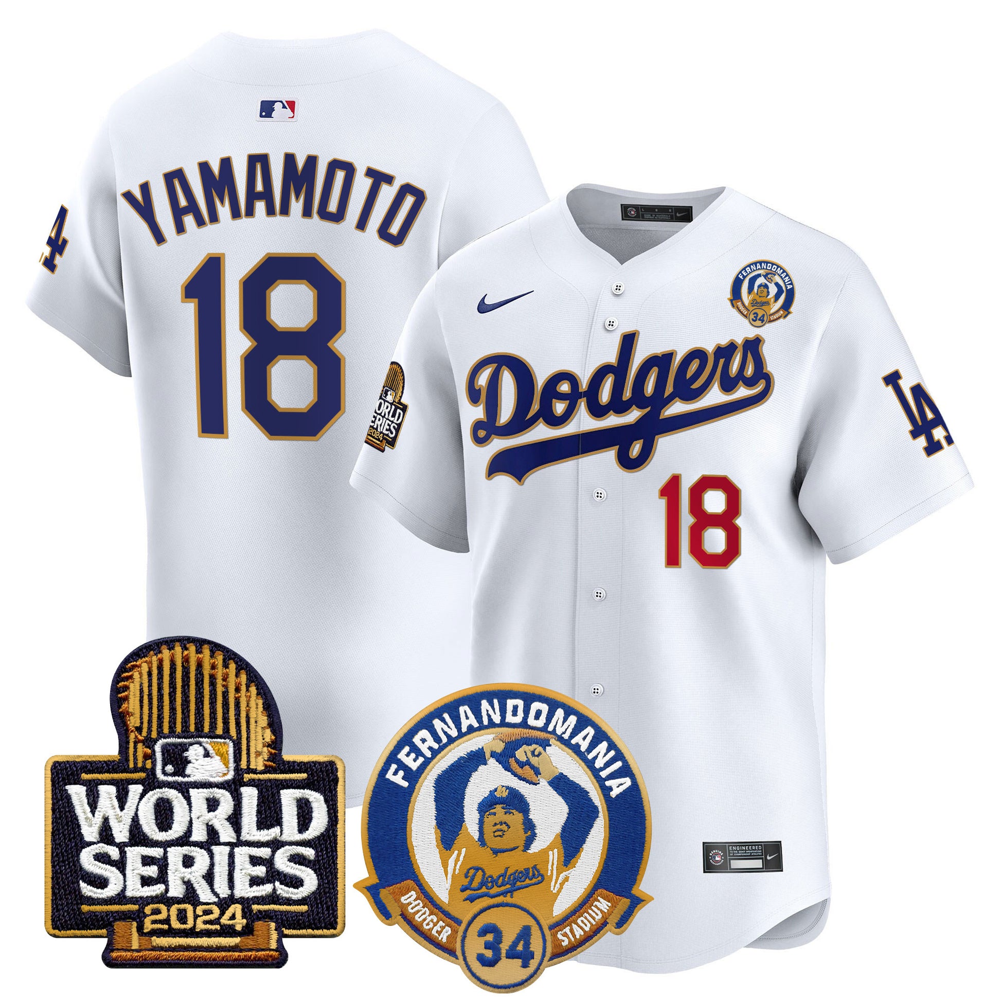 Men's Dodgers Fernando Valenzuela & 2024 World Series Patch Vapor Premier Limited Jersey - All Stitched