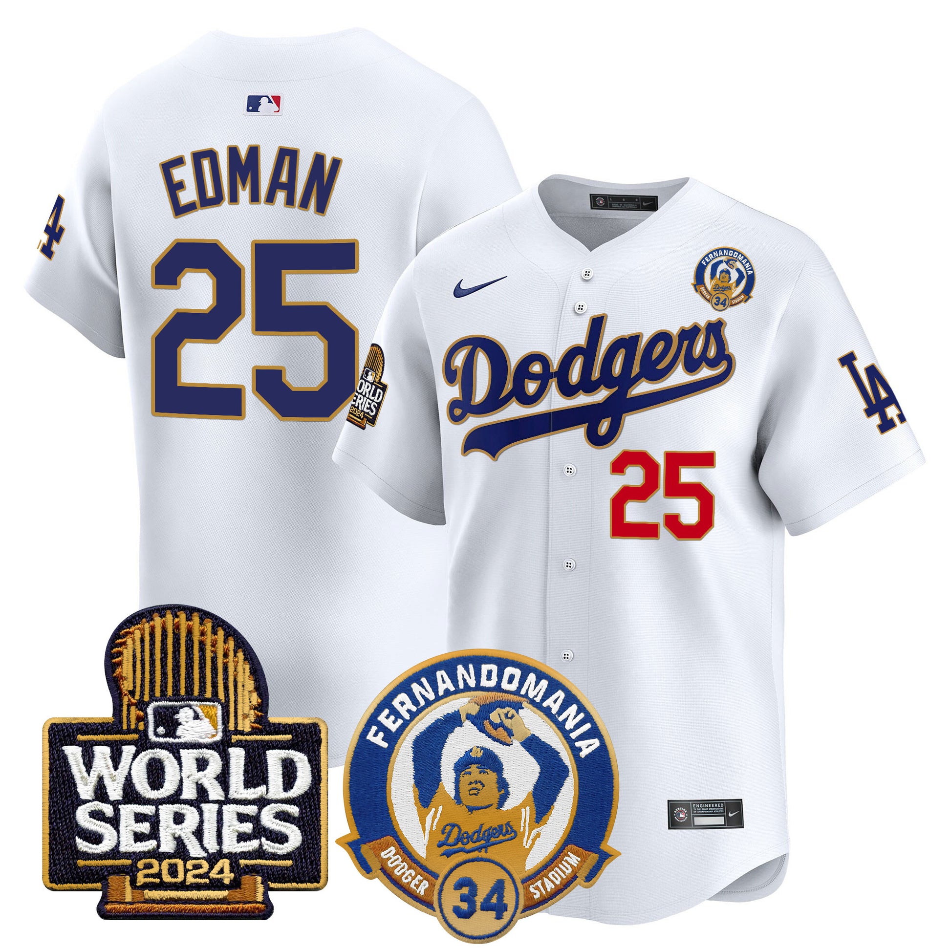 Men's Dodgers Fernando Valenzuela & 2024 World Series Patch Vapor Premier Limited Jersey - All Stitched