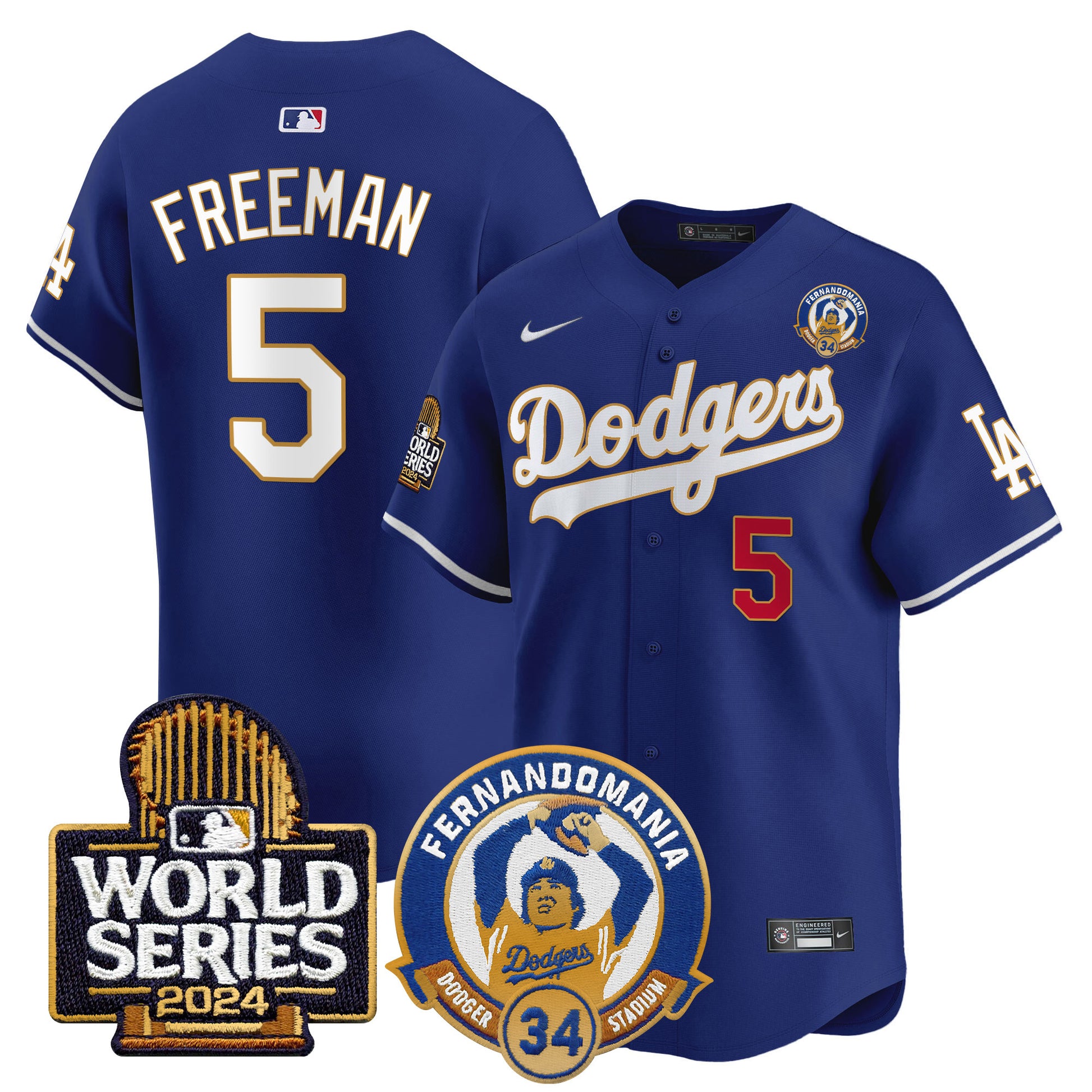 Men's Dodgers Fernando Valenzuela & 2024 World Series Patch Vapor Premier Limited Jersey - All Stitched