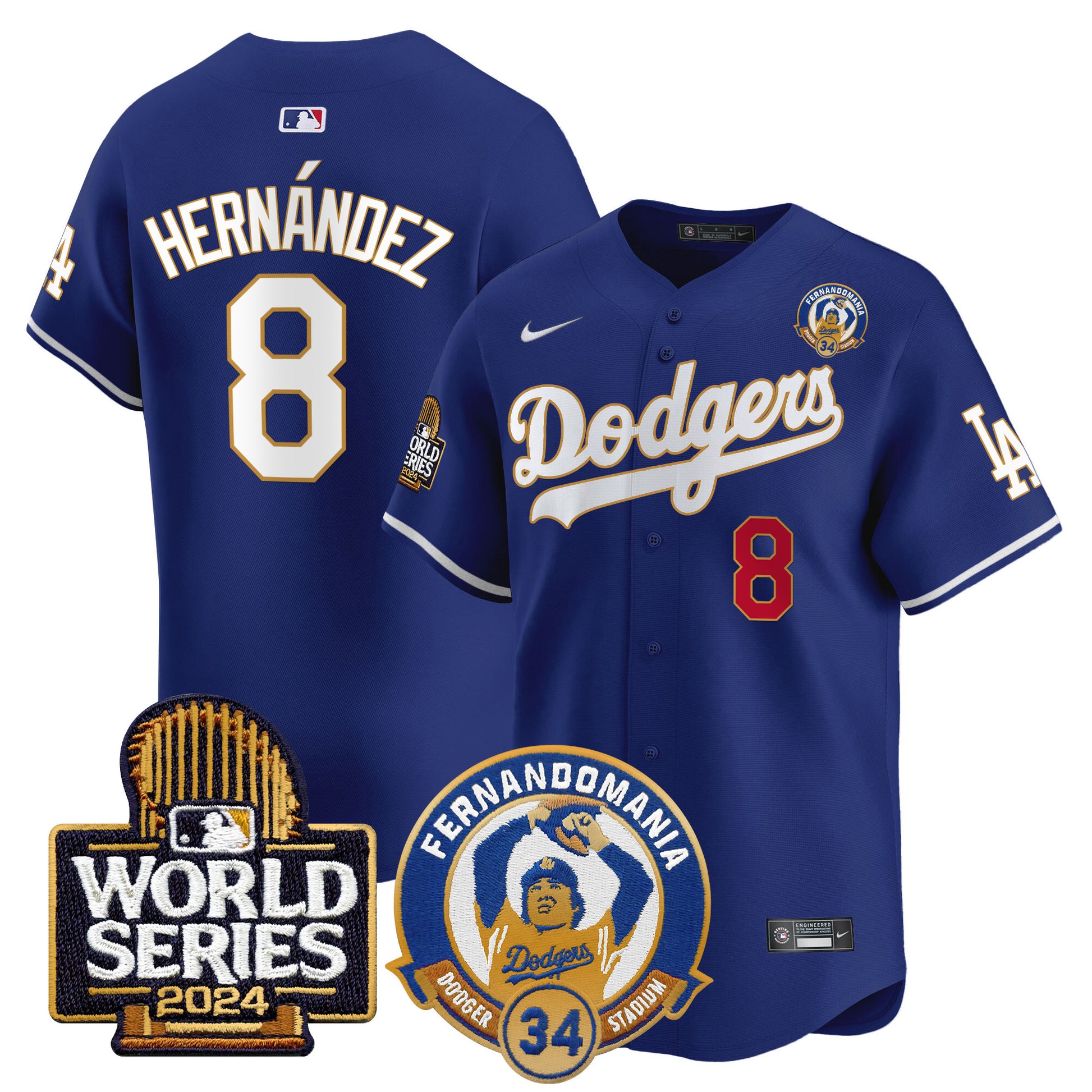 Men's Dodgers Fernando Valenzuela & 2024 World Series Patch Vapor Premier Limited Jersey - All Stitched